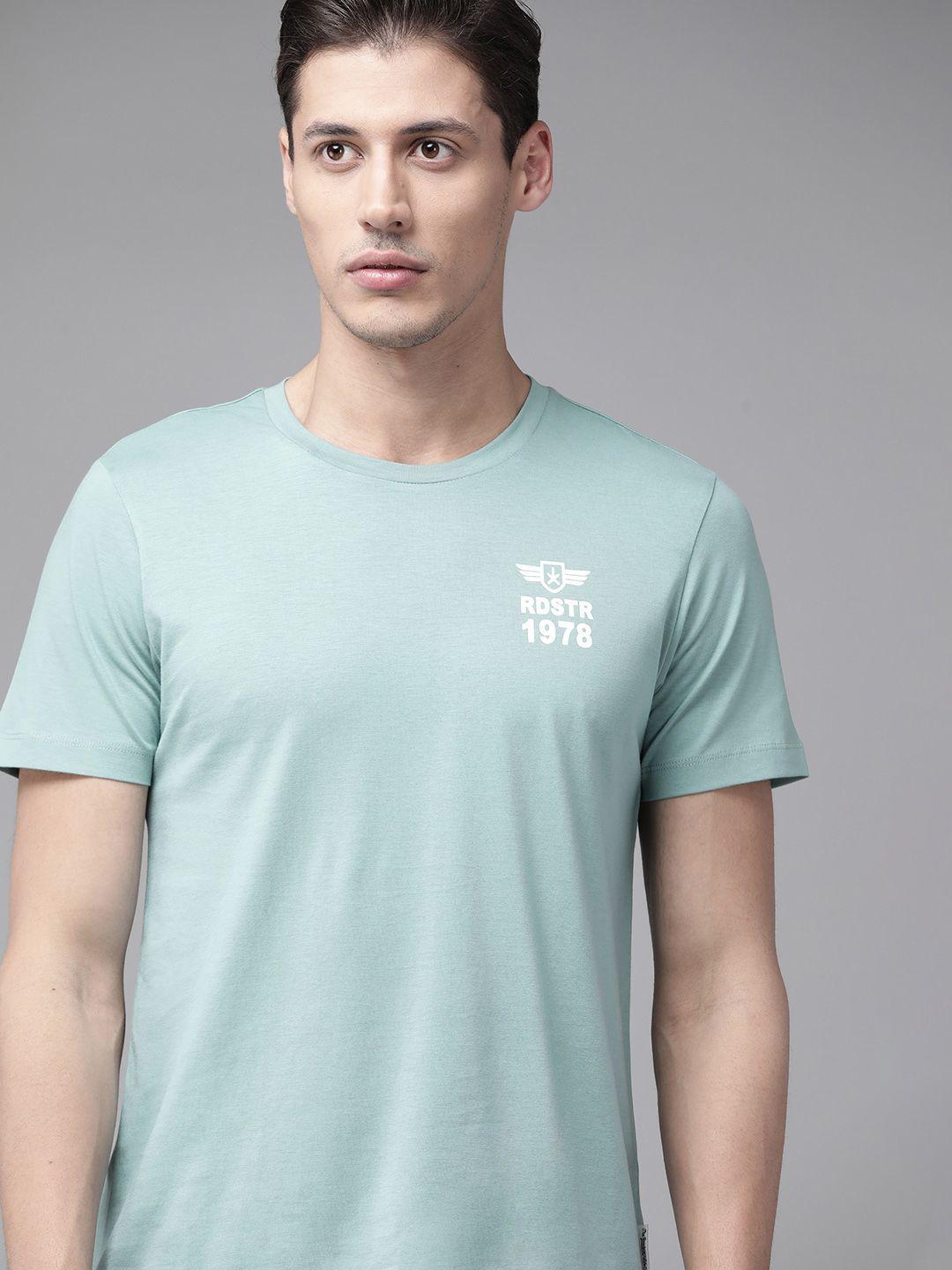 the roadster lifestyle co men blue pure cotton t-shirt with brand logo detail