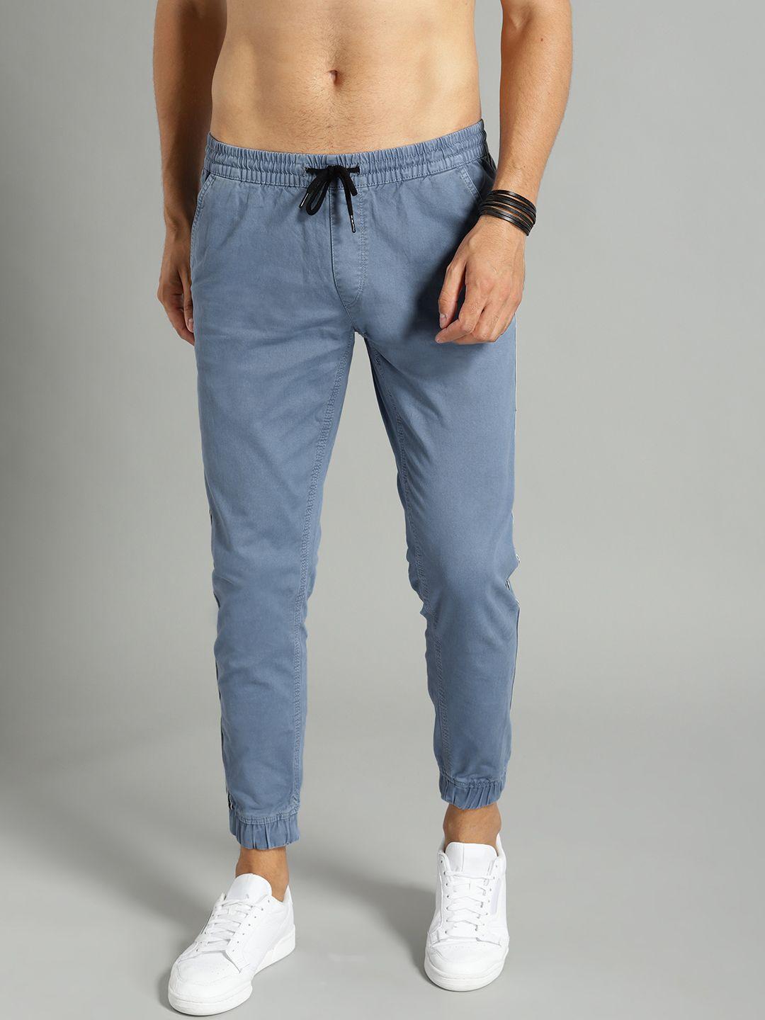 the roadster lifestyle co men blue slim fit solid joggers