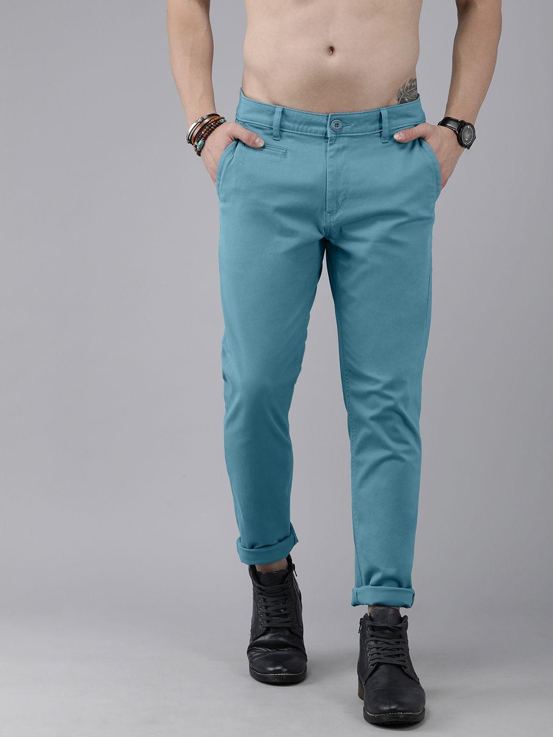 the roadster lifestyle co men blue solid regular trousers