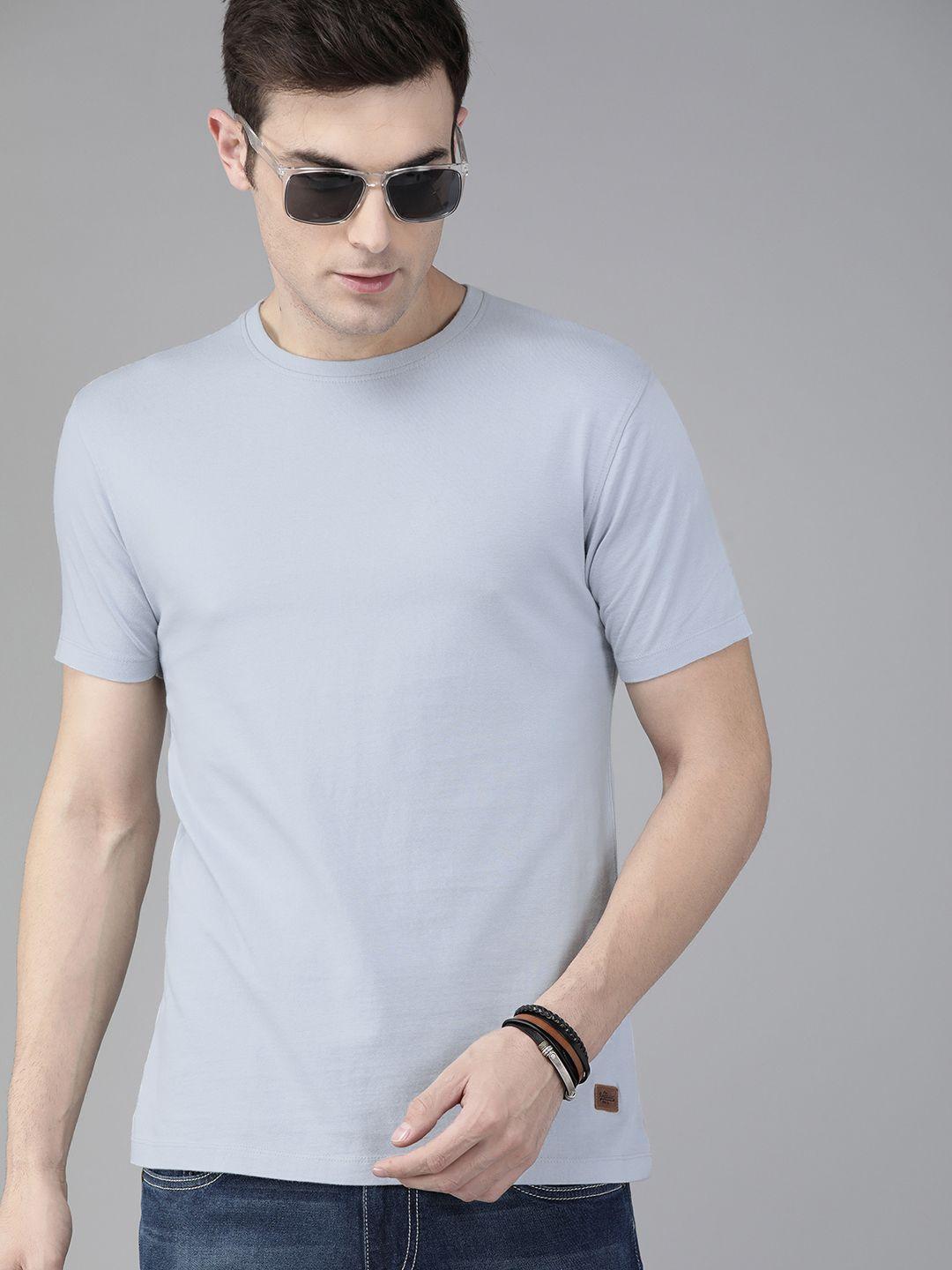 the roadster lifestyle co men blue solid round neck pure cotton t-shirt