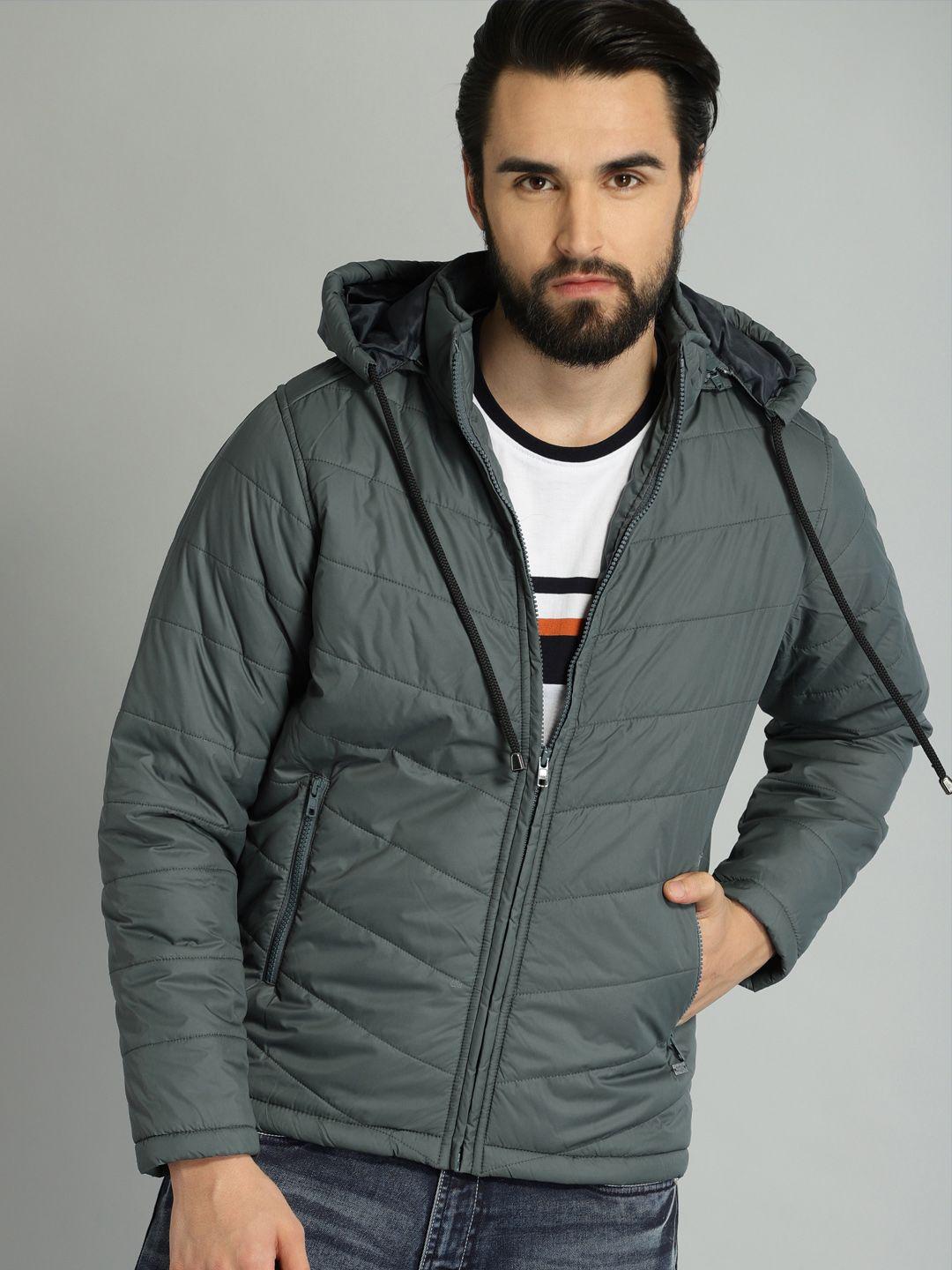 the roadster lifestyle co men green solid detachable hooded padded jacket