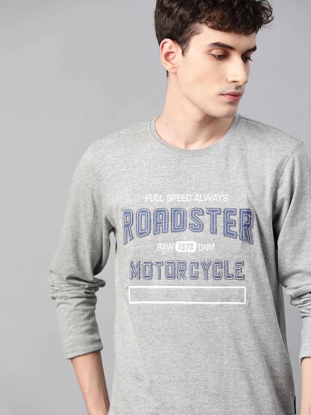 the roadster lifestyle co men grey brand logo applique cotton t-shirt