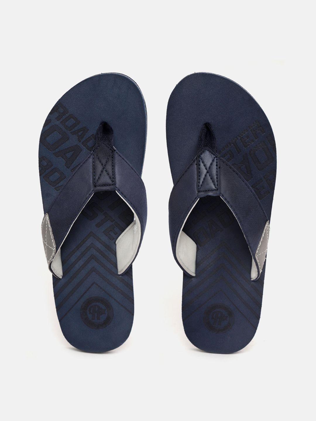 the roadster lifestyle co men navy blue & black printed thong flip-flops