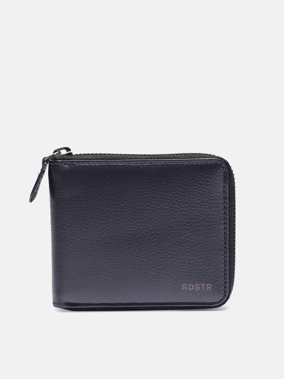 the roadster lifestyle co men navy blue solid leather zip around wallet