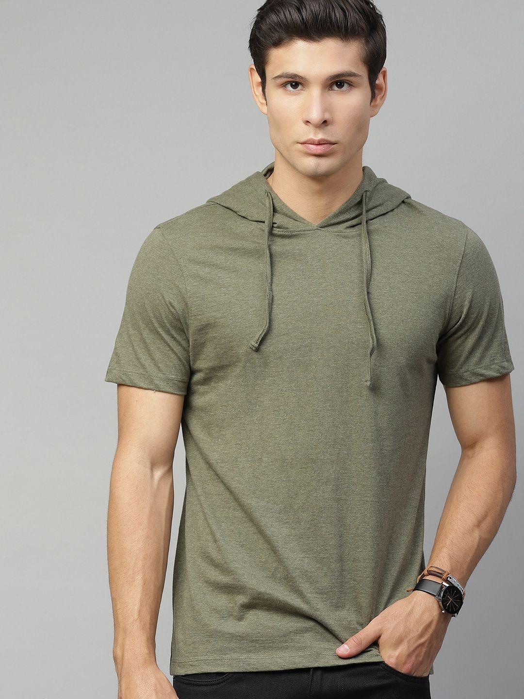 the roadster lifestyle co men olive green solid pure cotton t-shirt