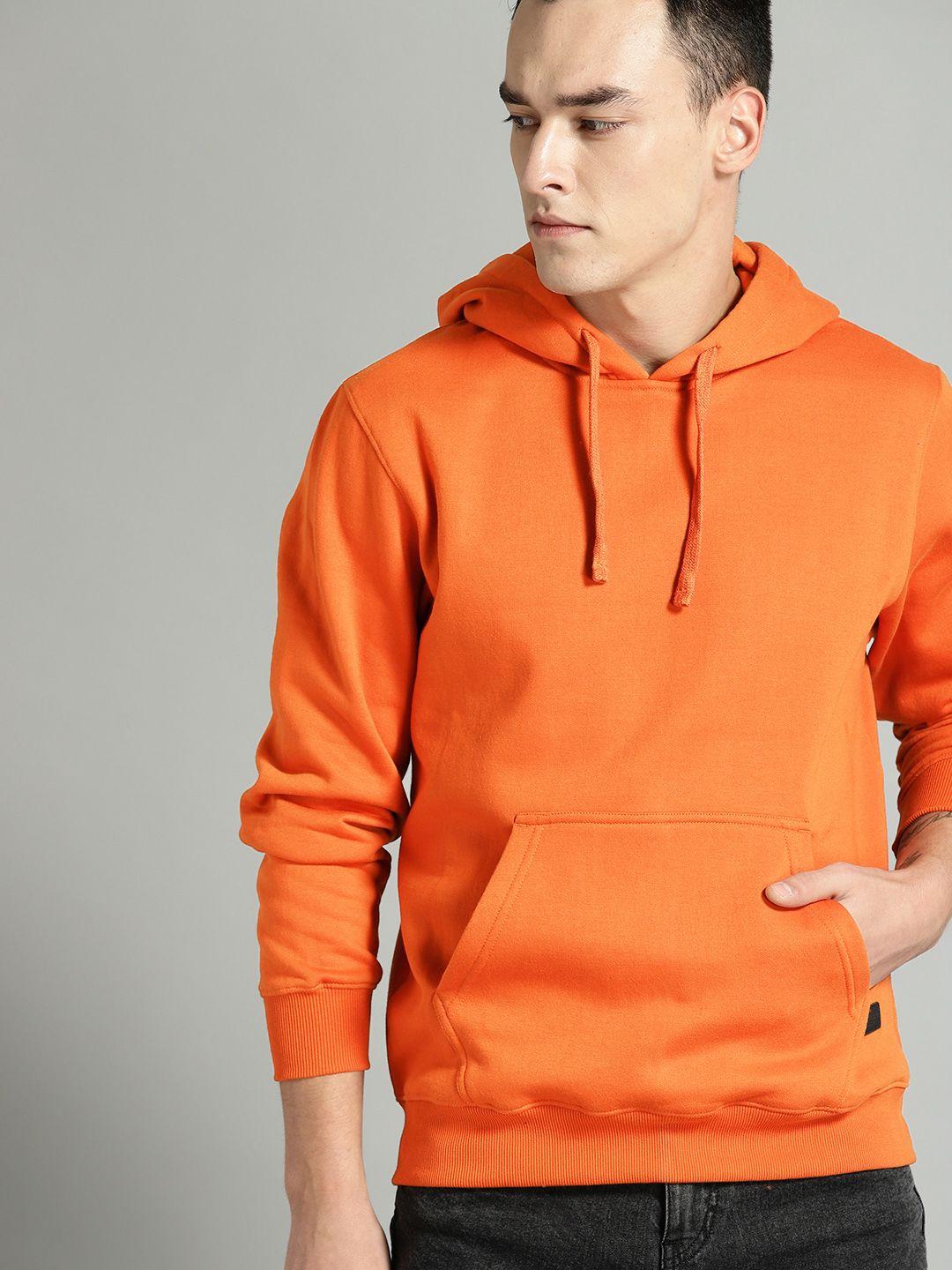 the roadster lifestyle co men orange solid hooded sweatshirt