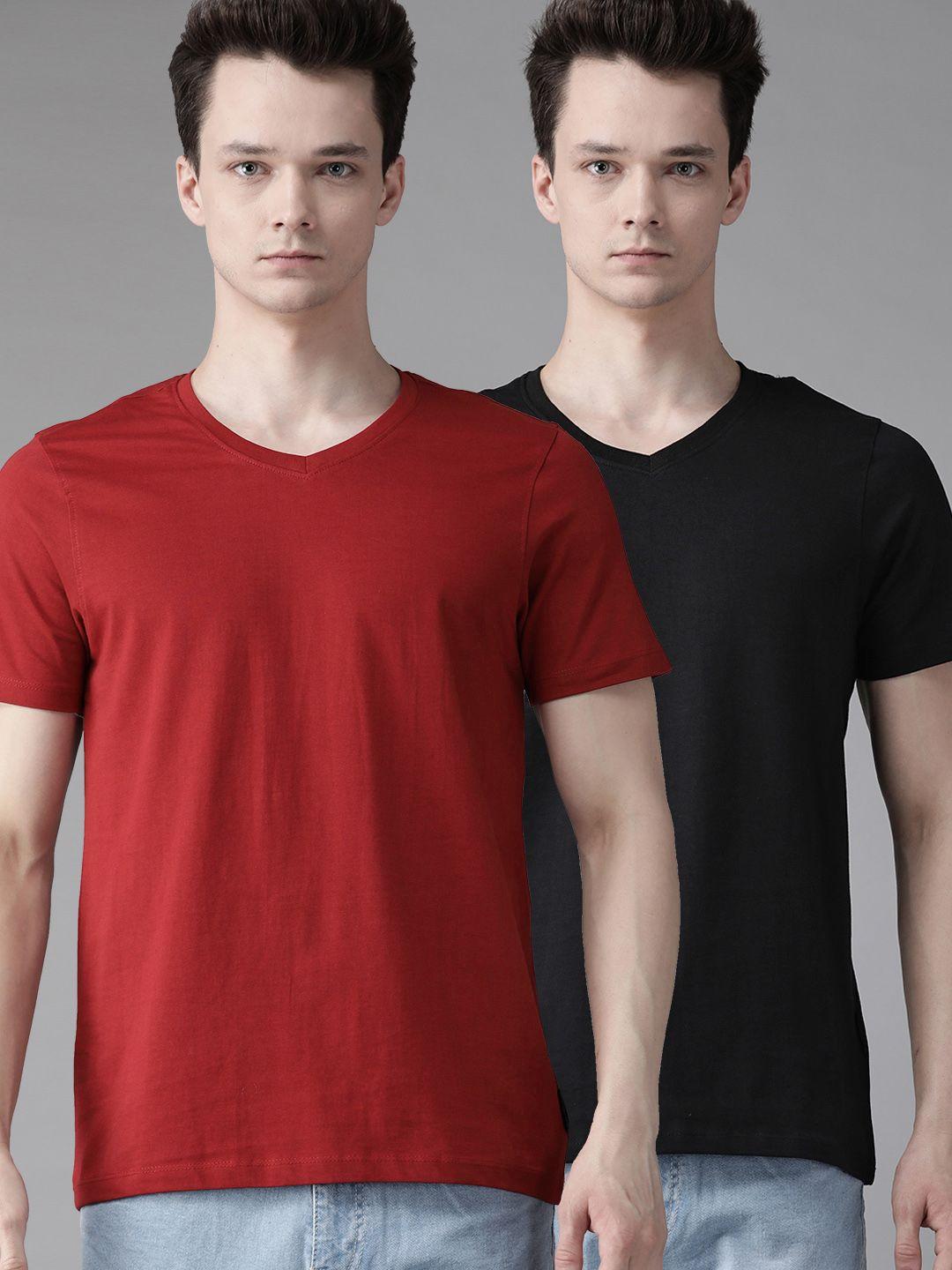the roadster lifestyle co men pack of two solid pure cotton v-neck pure cotton t-shirts