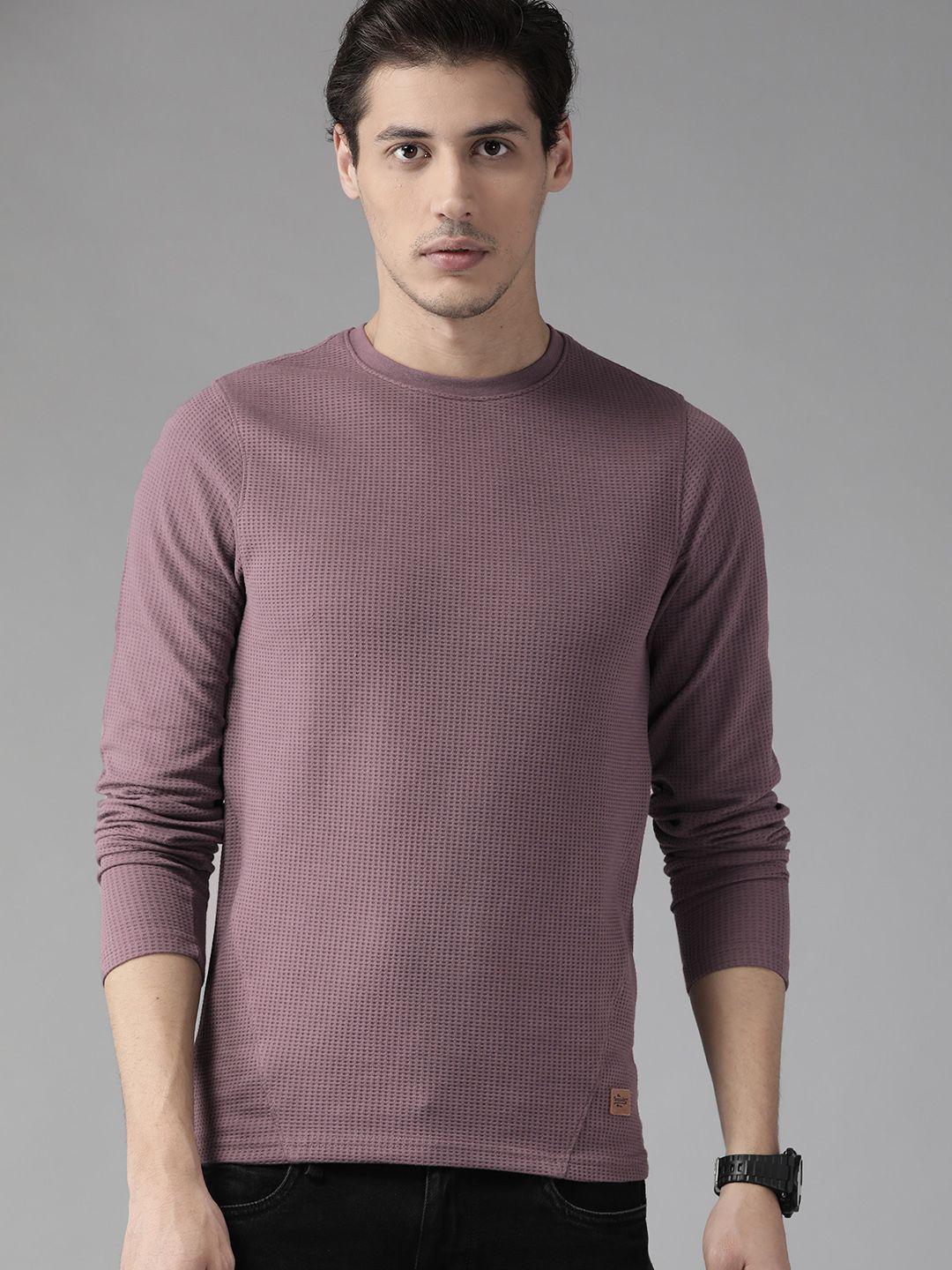 the roadster lifestyle co men purple  waffle texture t-shirt