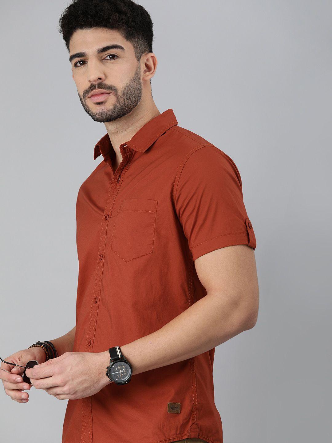 the roadster lifestyle co men rust red casual shirt