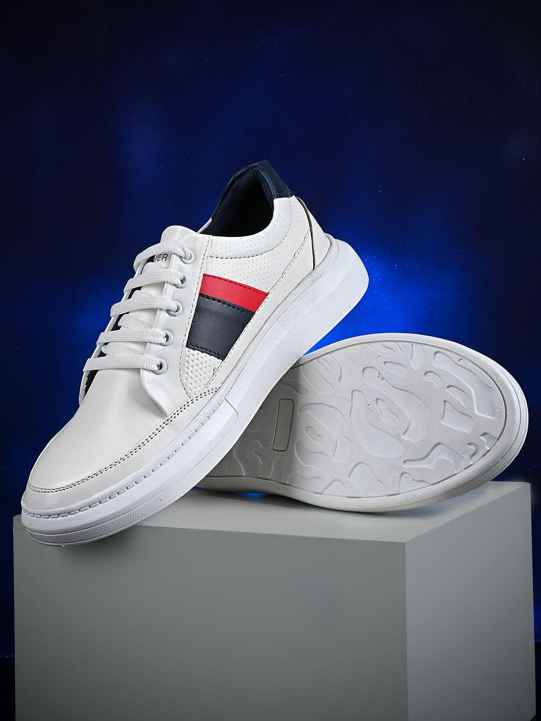 the roadster lifestyle co men white colourblocked leather slip-on sneakers