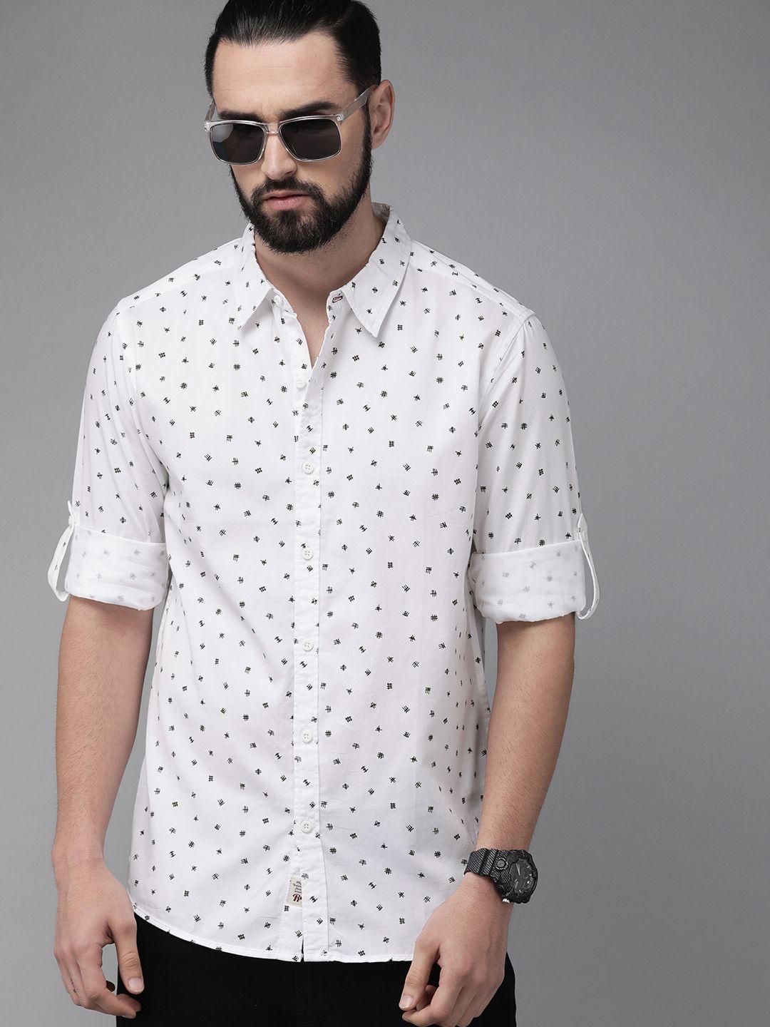 the roadster lifestyle co men white regular fit printed casual shirt