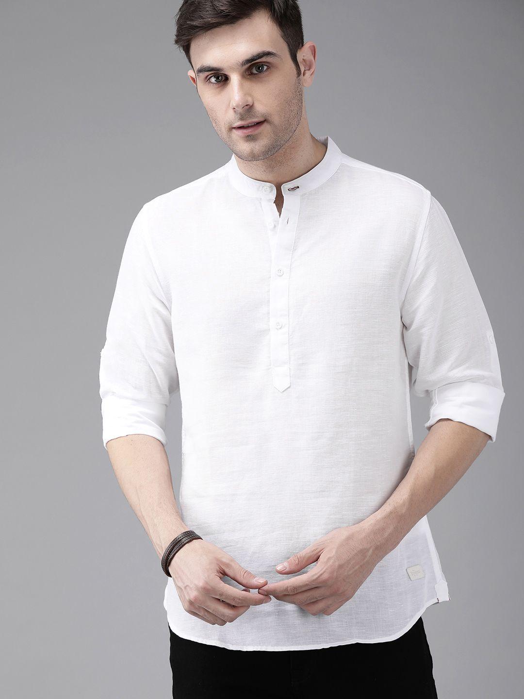 the roadster lifestyle co men white regular fit solid sustainable casual shirt