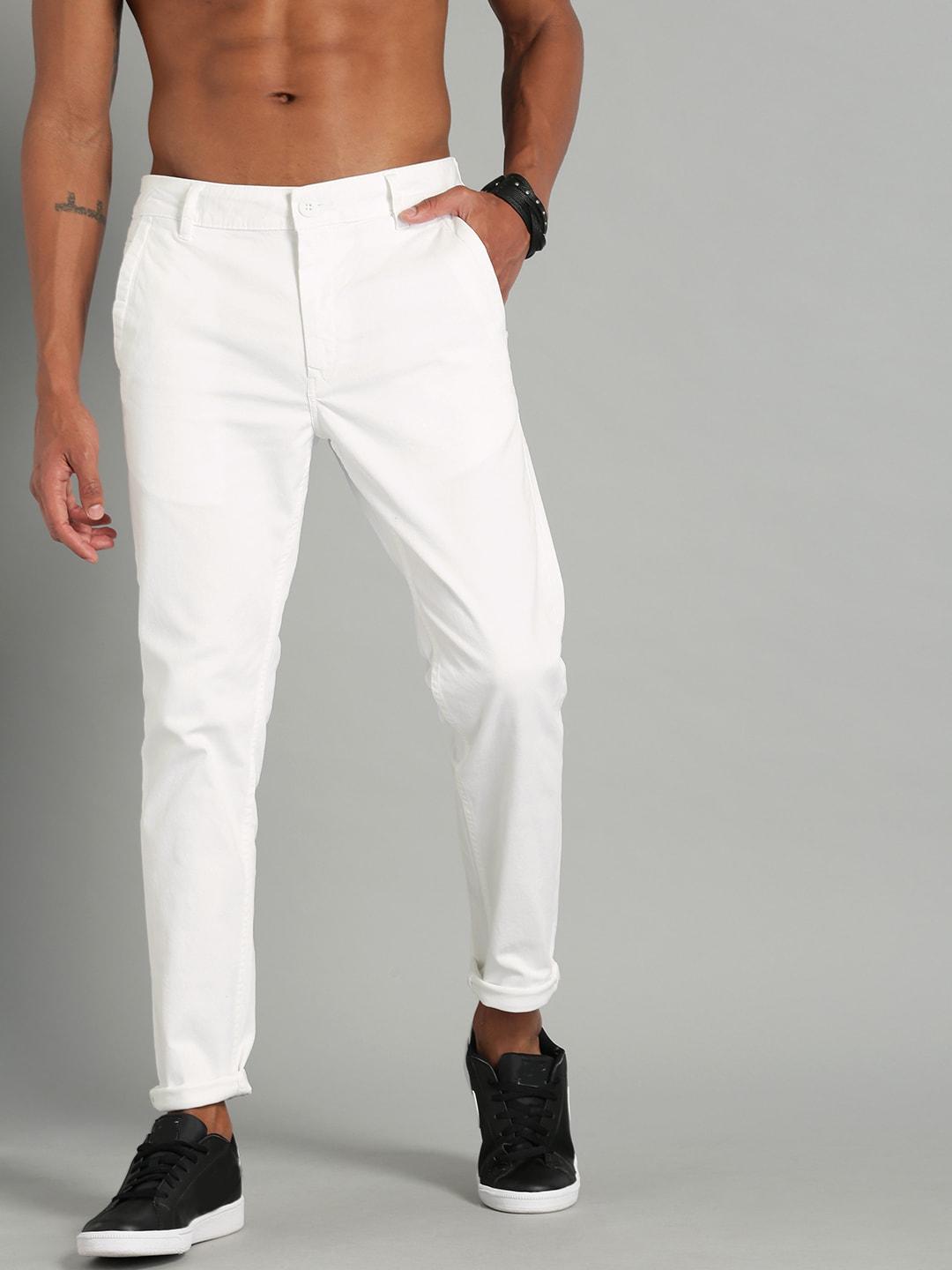 the roadster lifestyle co men white solid chinos