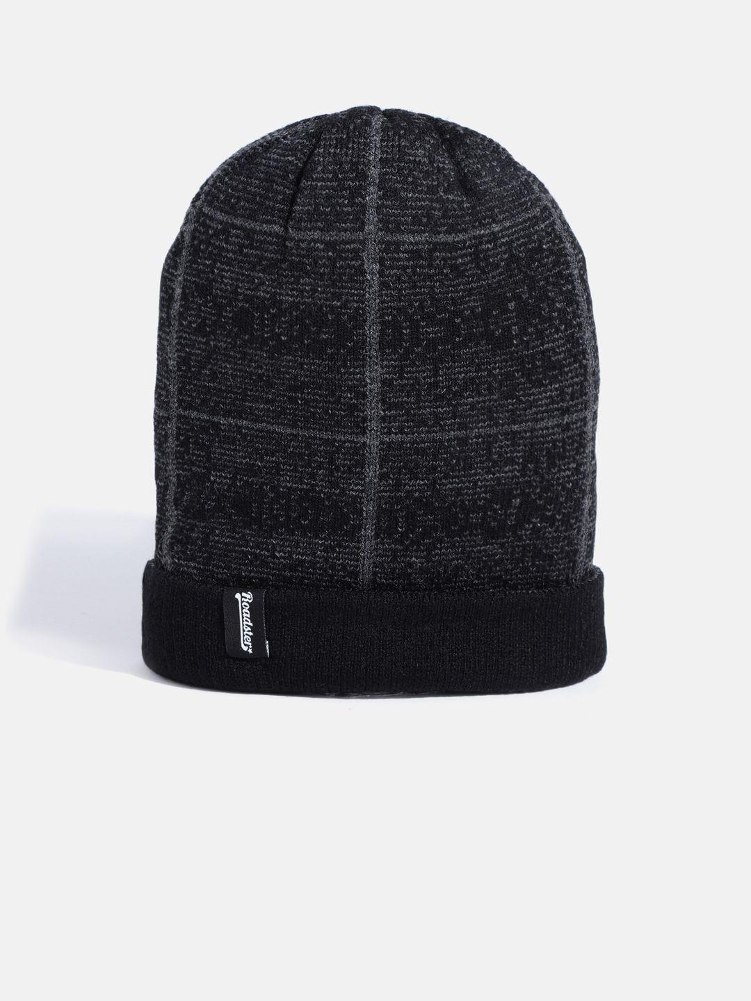 the roadster lifestyle co unisex black & grey checked beanie