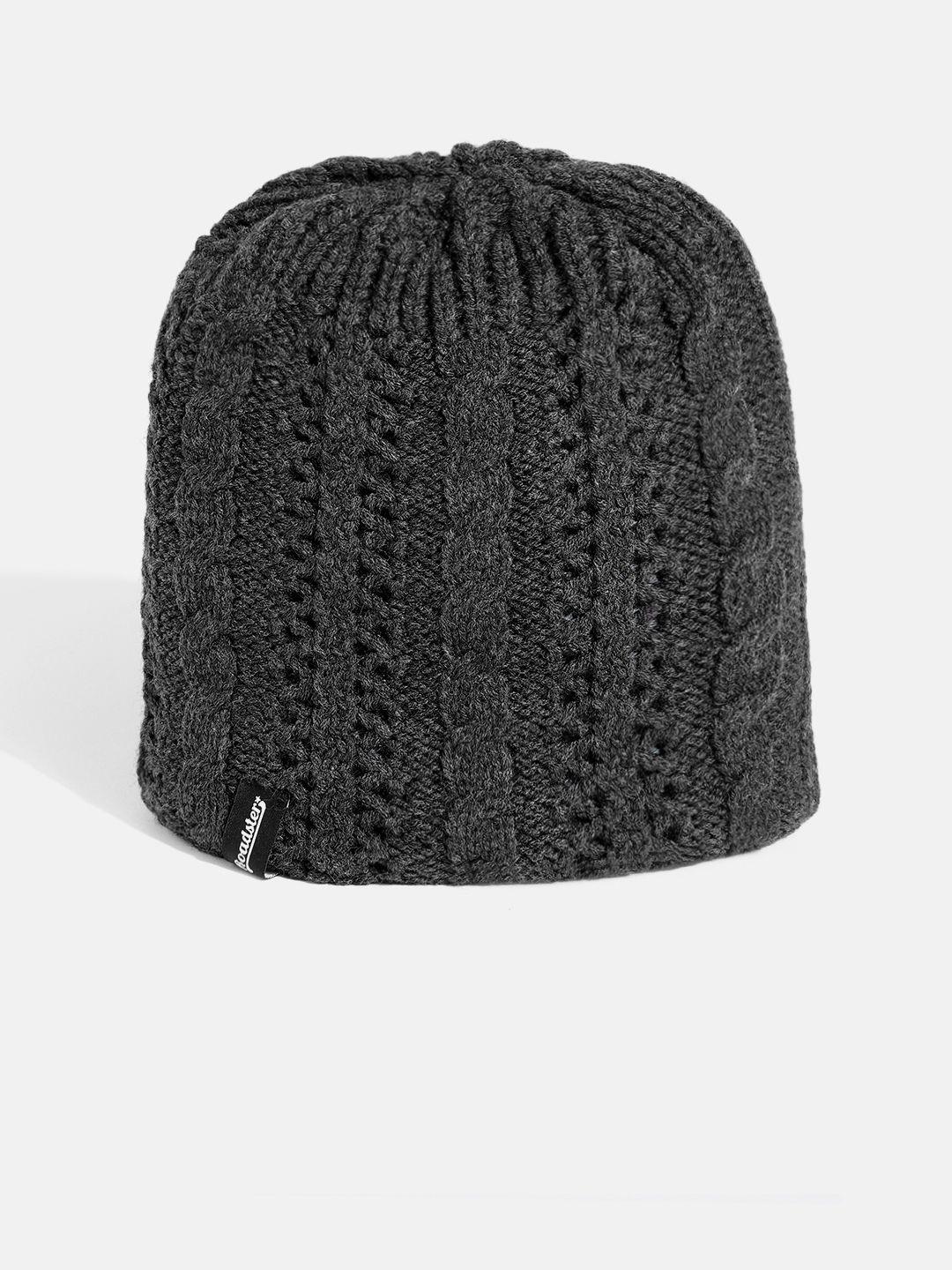 the roadster lifestyle co unisex charcoal grey cable knit beanie