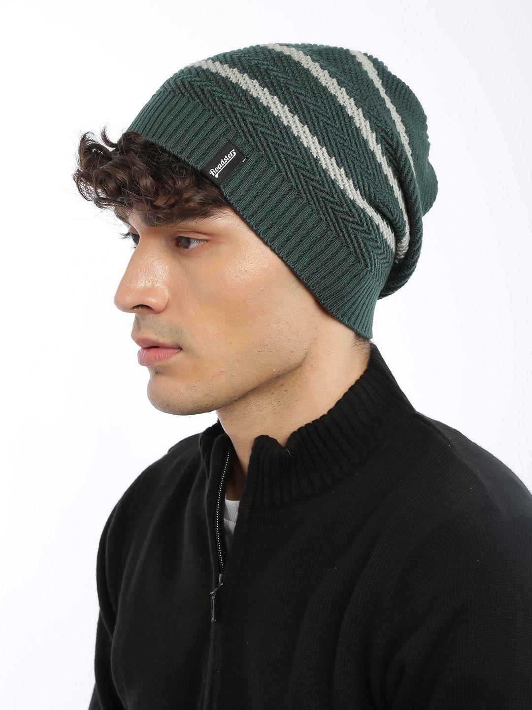 the roadster lifestyle co unisex green & grey striped beanie