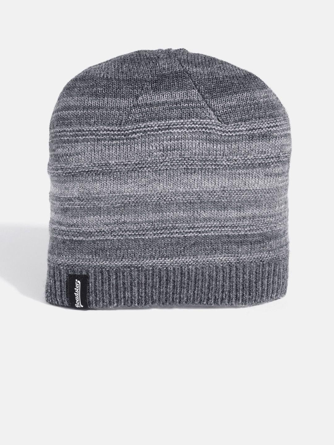 the roadster lifestyle co unisex grey self-striped beanie