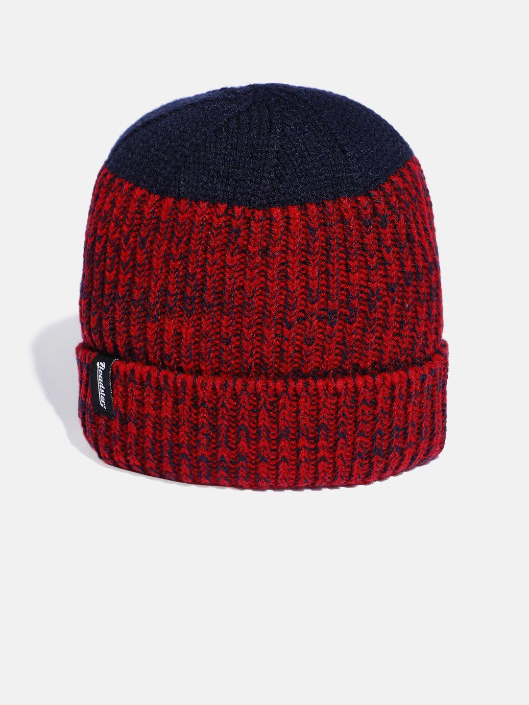 the roadster lifestyle co unisex navy blue & red colourblocked beanie