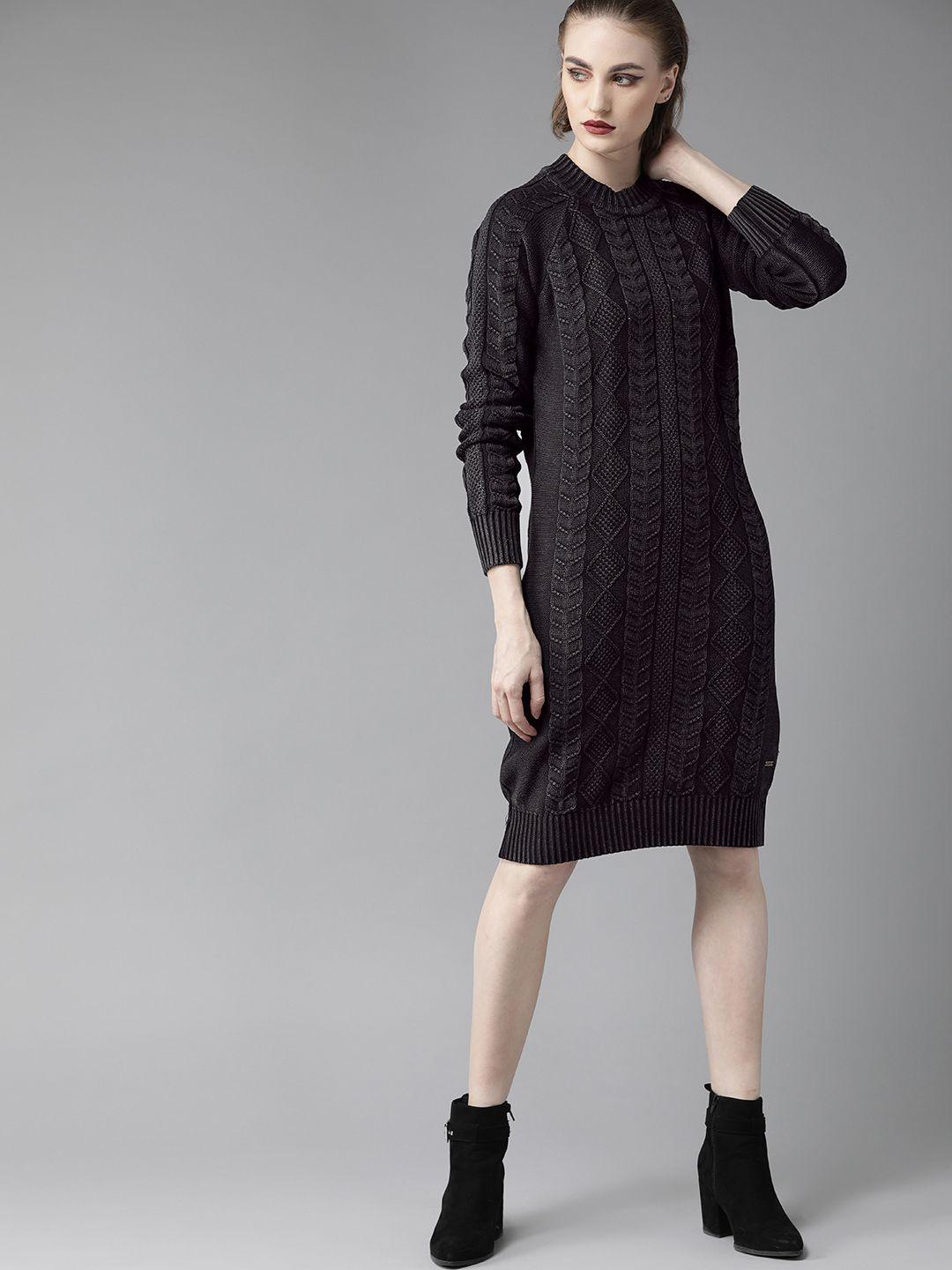 the roadster lifestyle co women black self design jumper dress