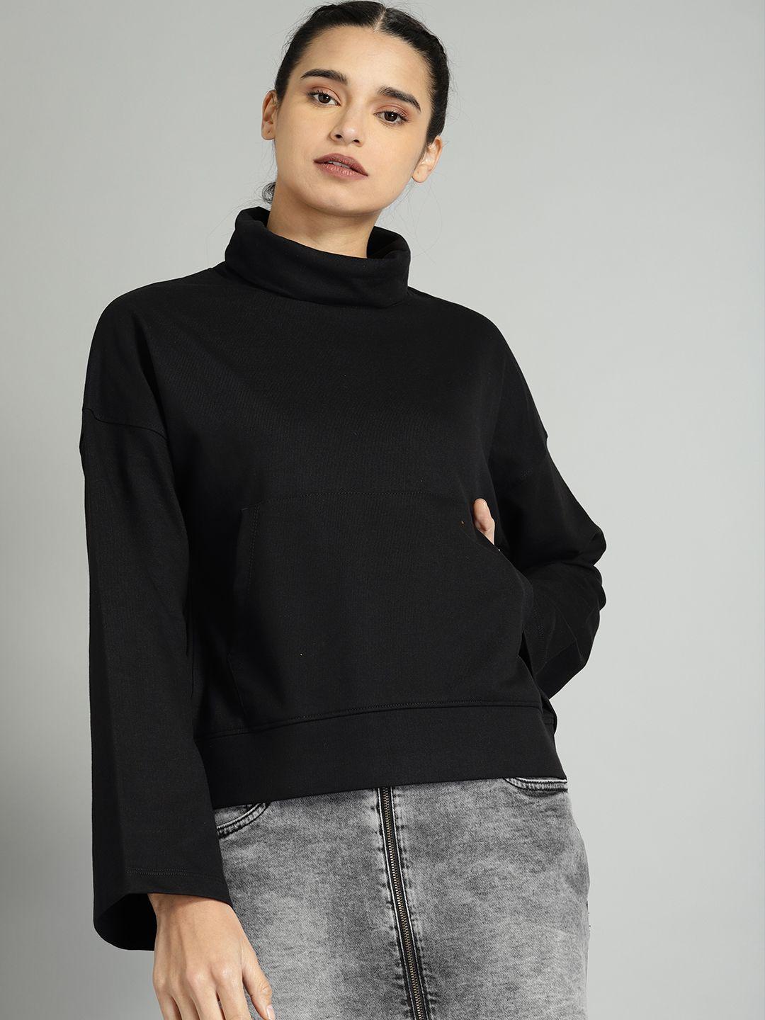 the roadster lifestyle co women black solid sweatshirt