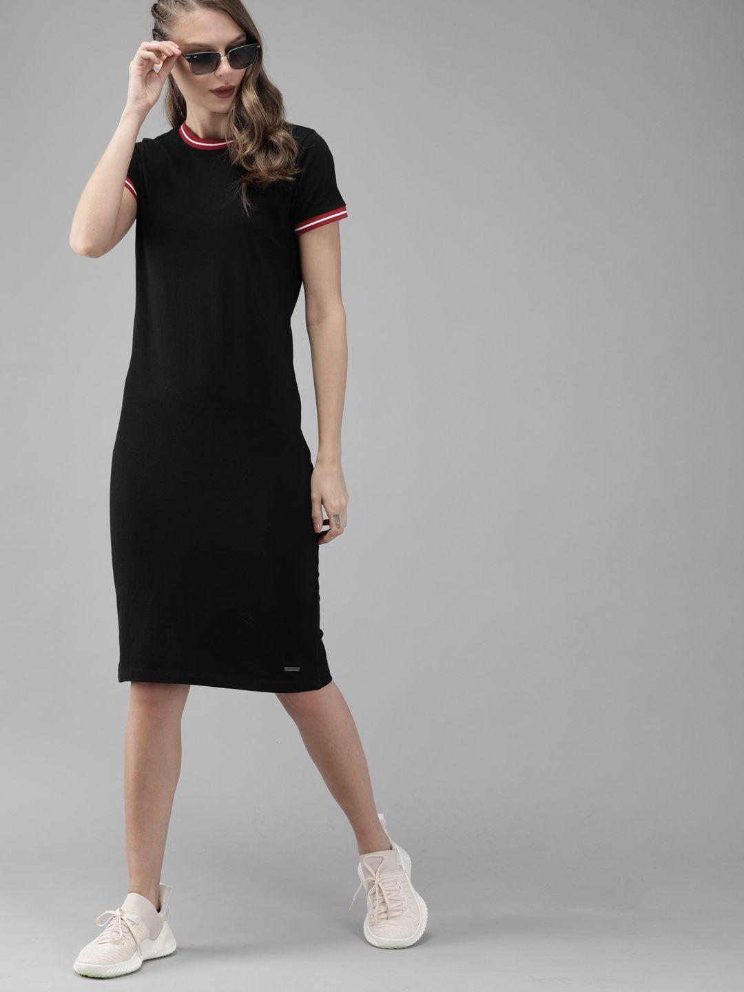 the roadster lifestyle co women black solid t-shirt dress