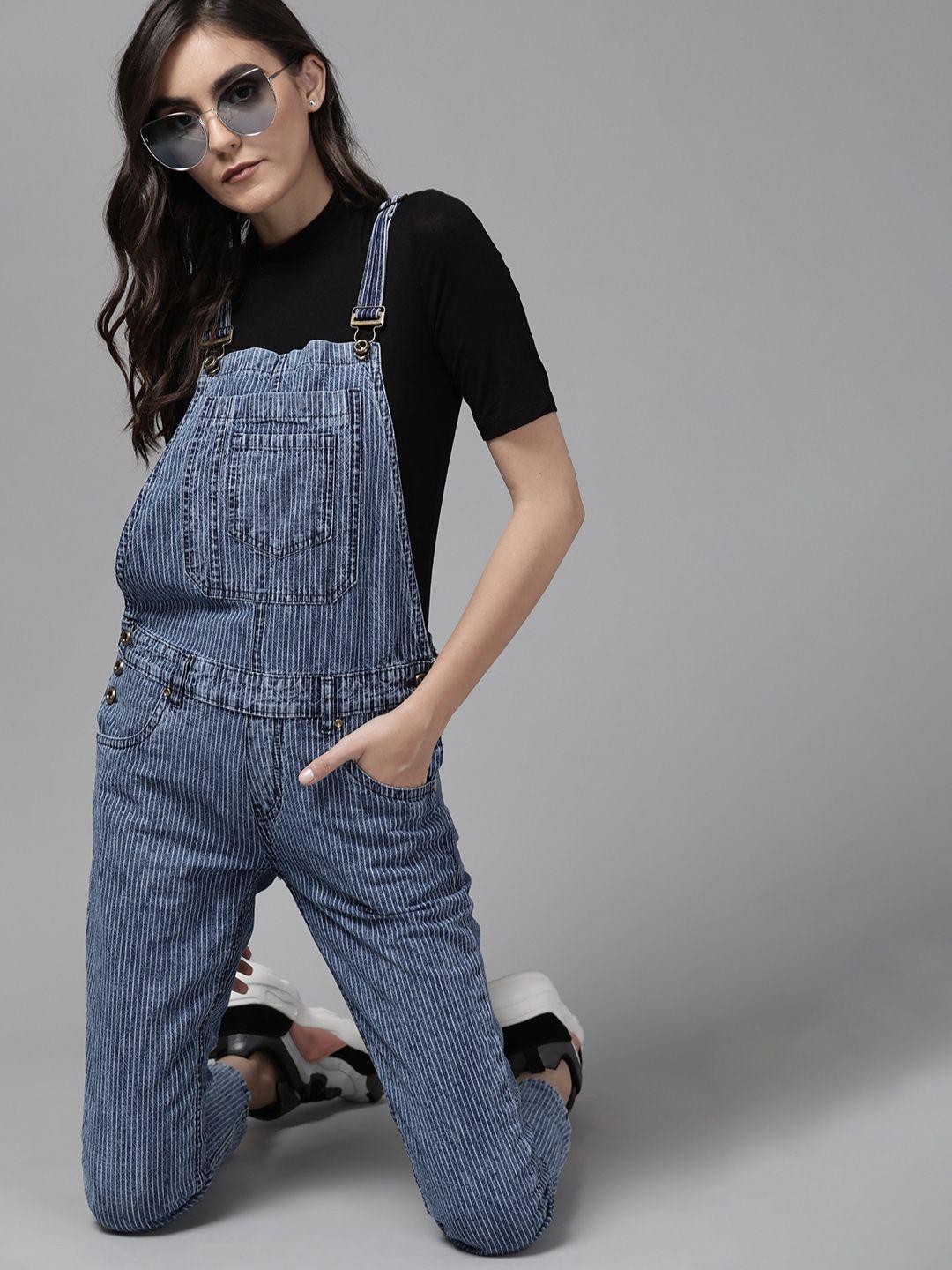 the roadster lifestyle co women blue skinny fit denim dungarees