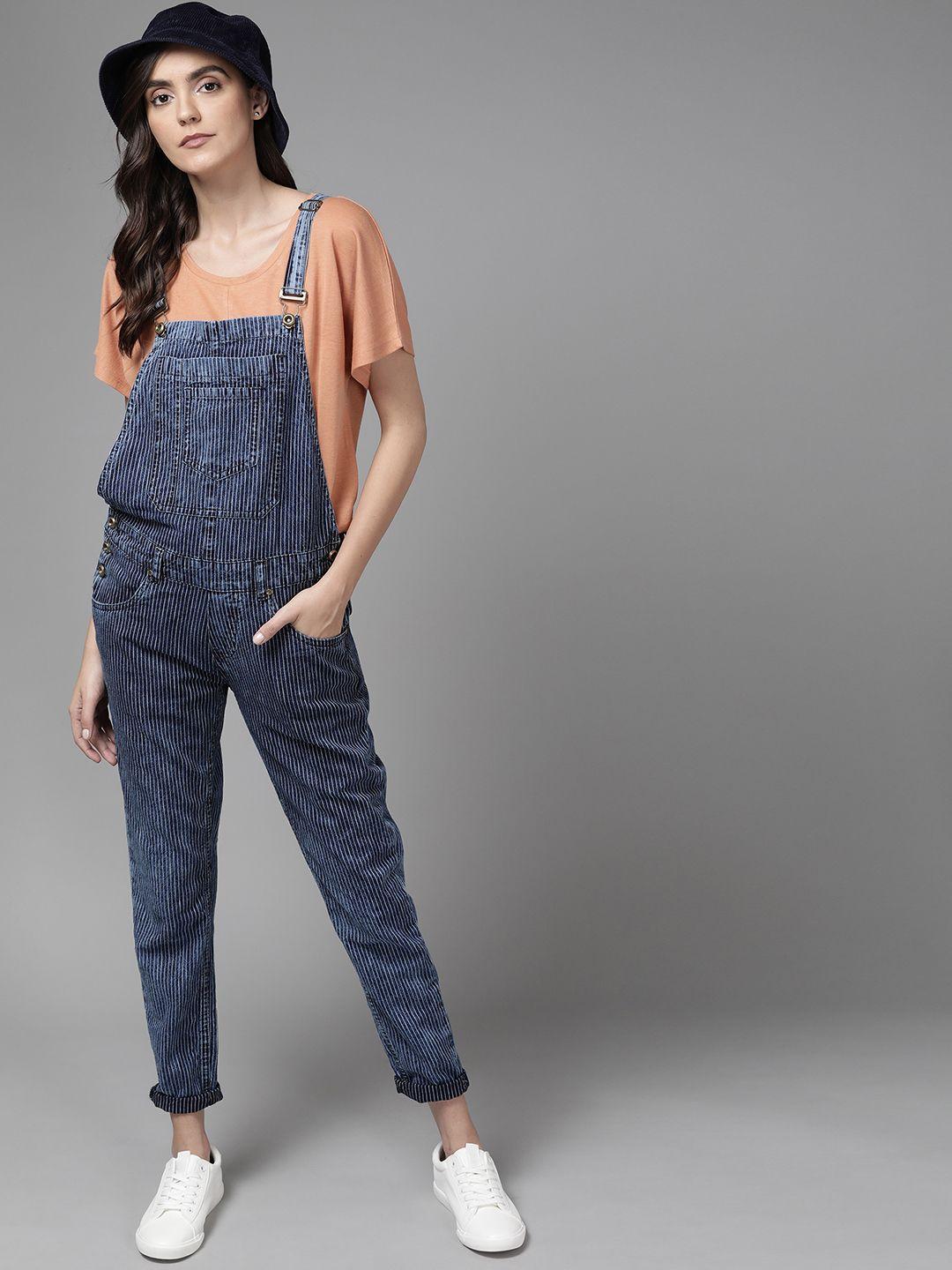 the roadster lifestyle co women blue skinny fit denim dungarees