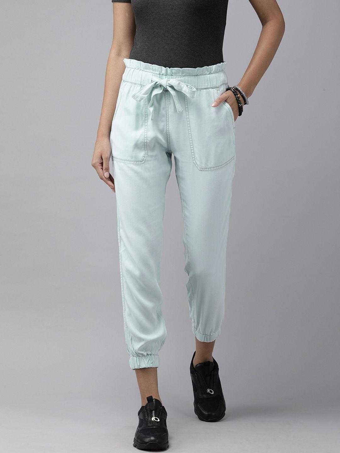 the roadster lifestyle co women blue solid high-rise joggers