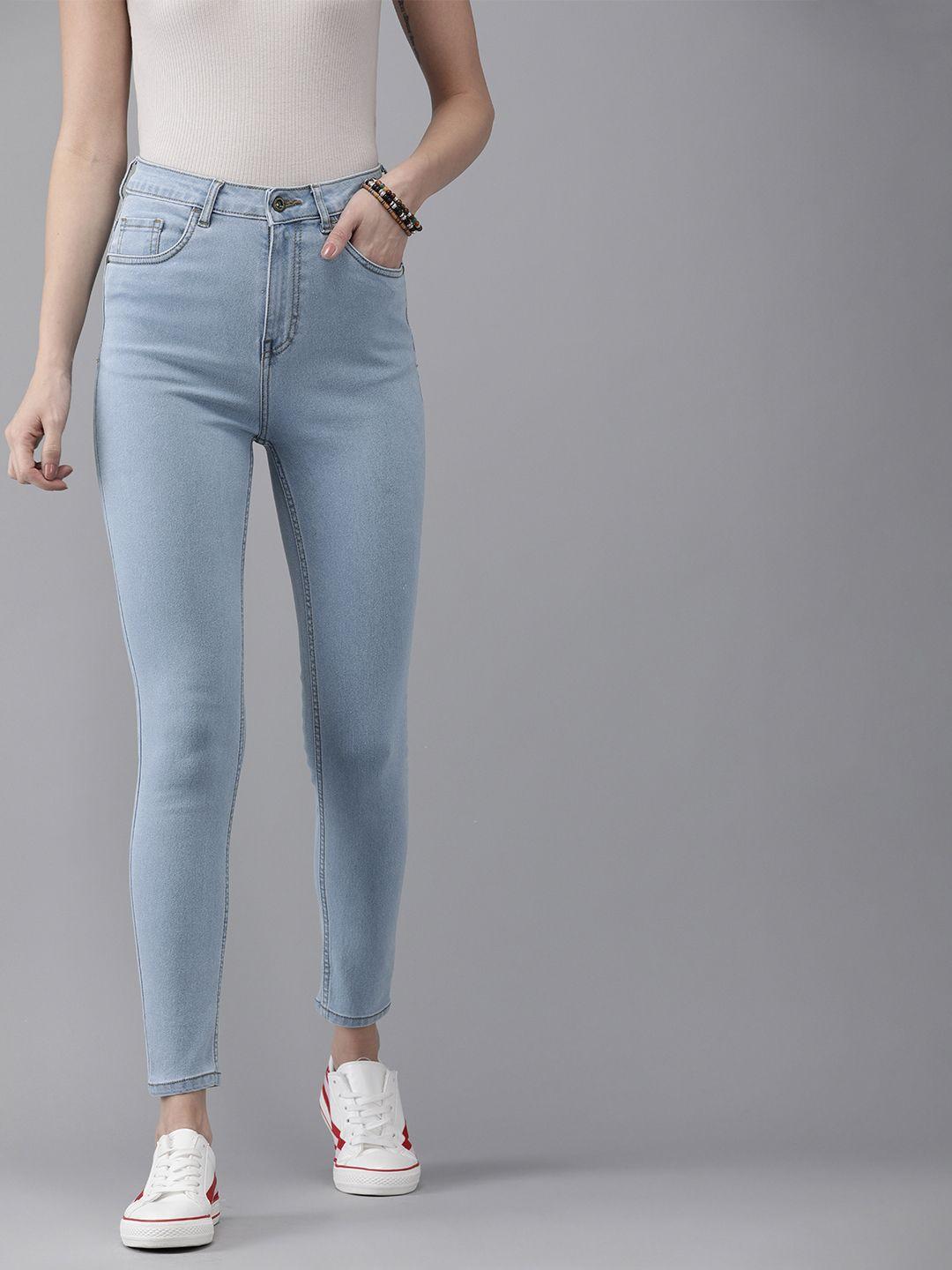 the roadster lifestyle co women blue super skinny fit high-rise clean look stretchable jeans