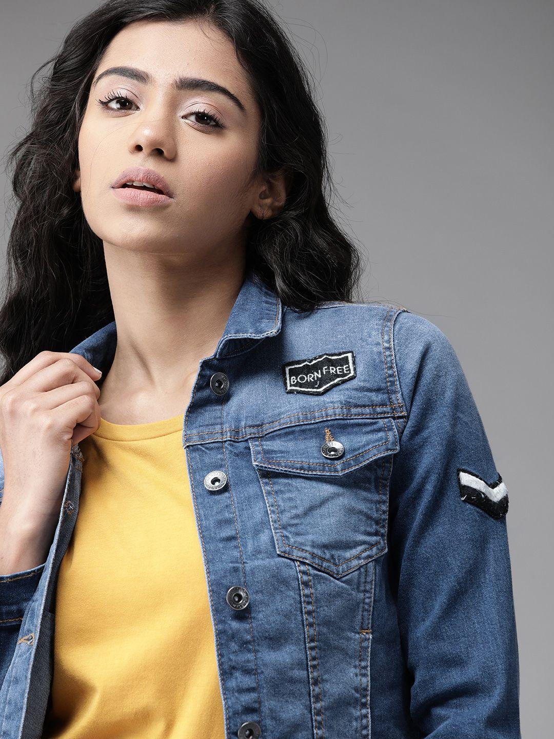 the roadster lifestyle co women blue washed denim jacket