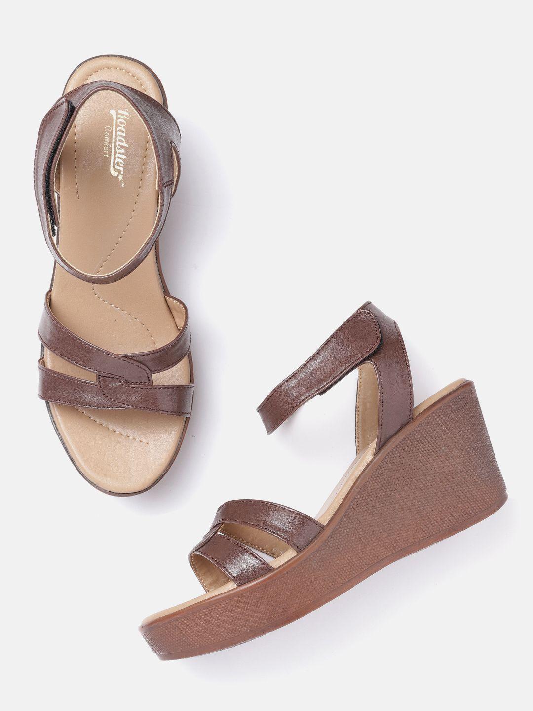 the roadster lifestyle co women coffee brown solid wedge heels