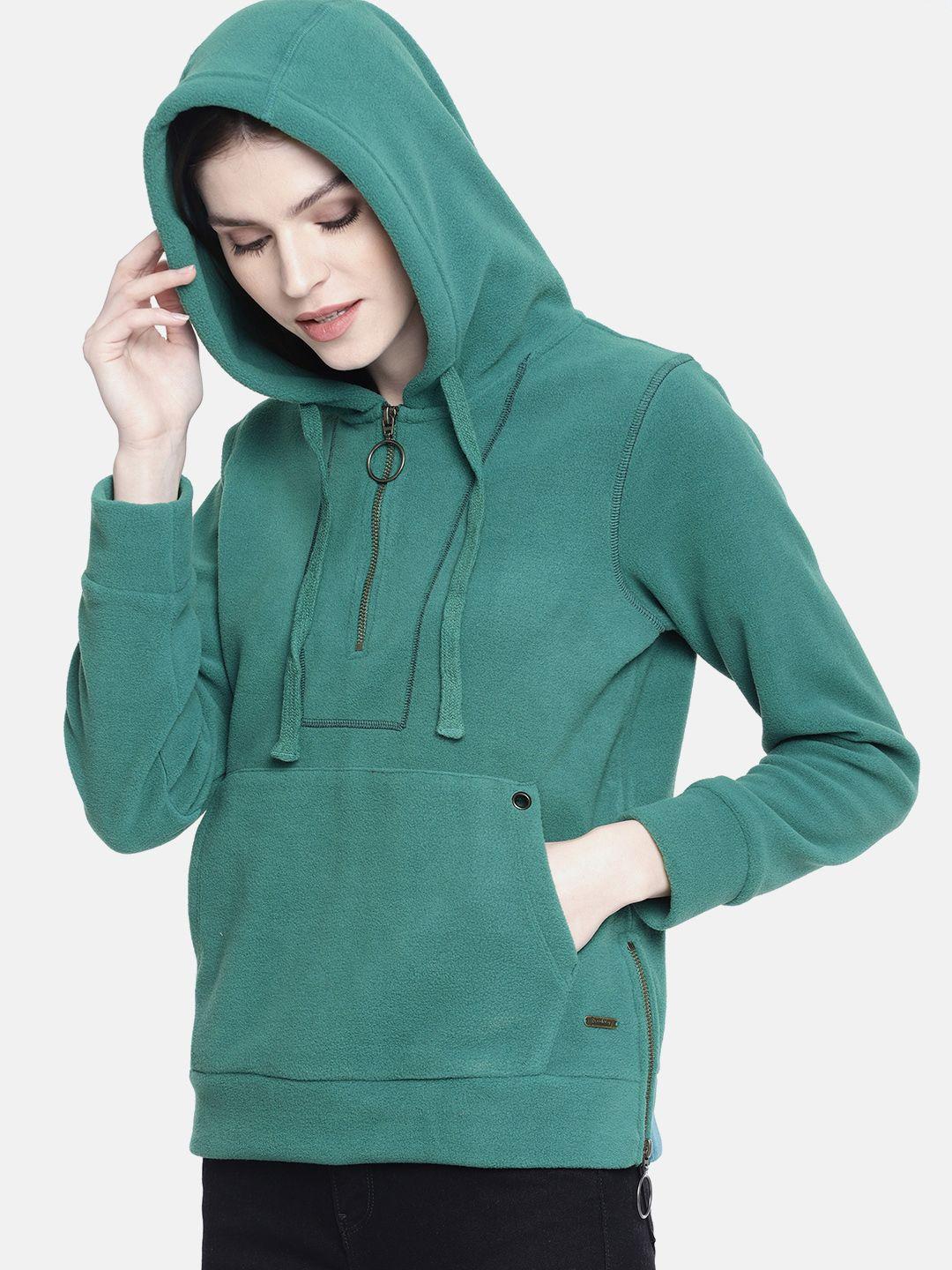 the roadster lifestyle co women green solid hooded sweatshirt