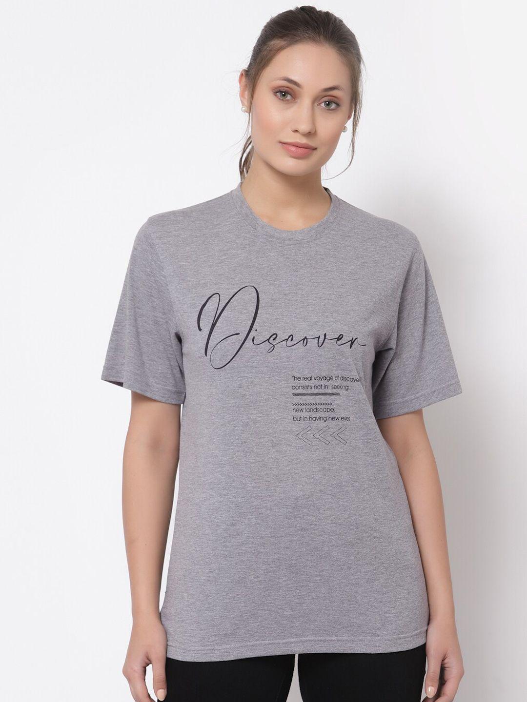 the roadster lifestyle co women grey melange typography pure cotton t-shirt