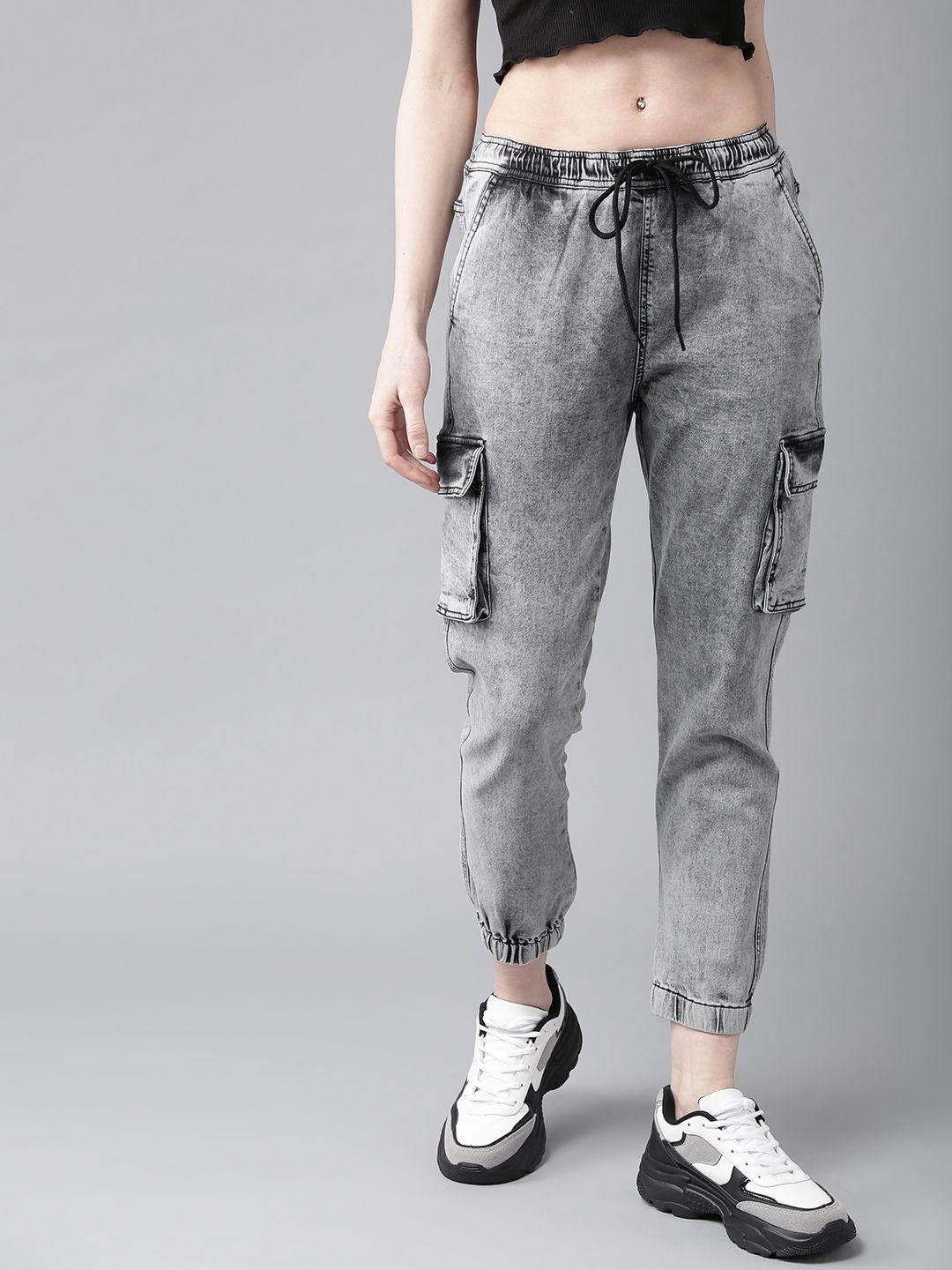 the roadster lifestyle co women grey straight fit washed denim joggers