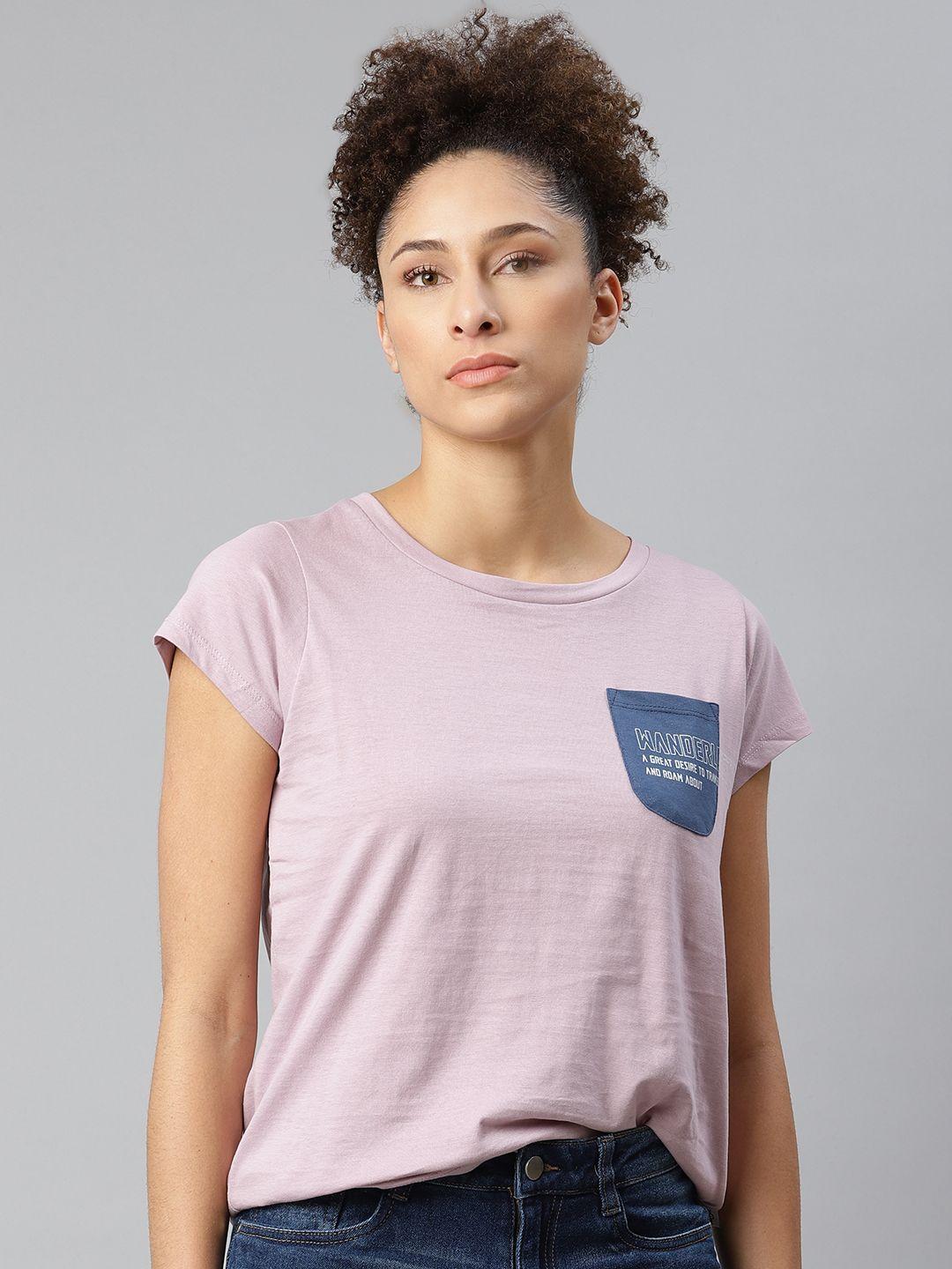 the roadster lifestyle co women lavender pure cotton t-shirt