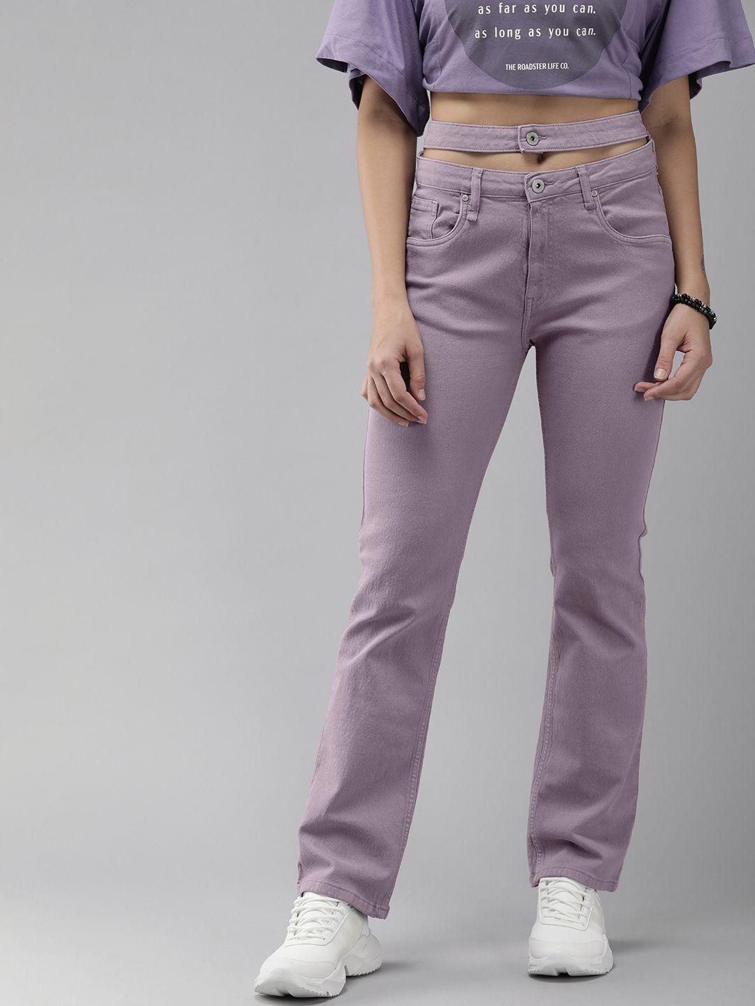 the roadster lifestyle co women lavender straight fit high-rise stretchable jeans