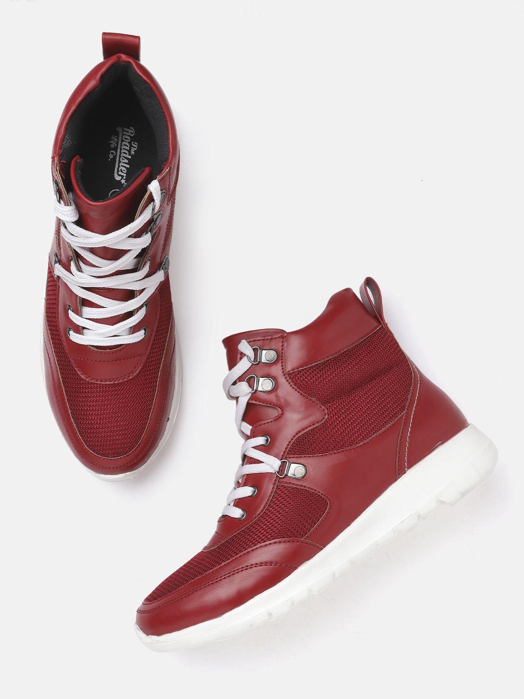 the roadster lifestyle co women maroon solid mid-top sneakers