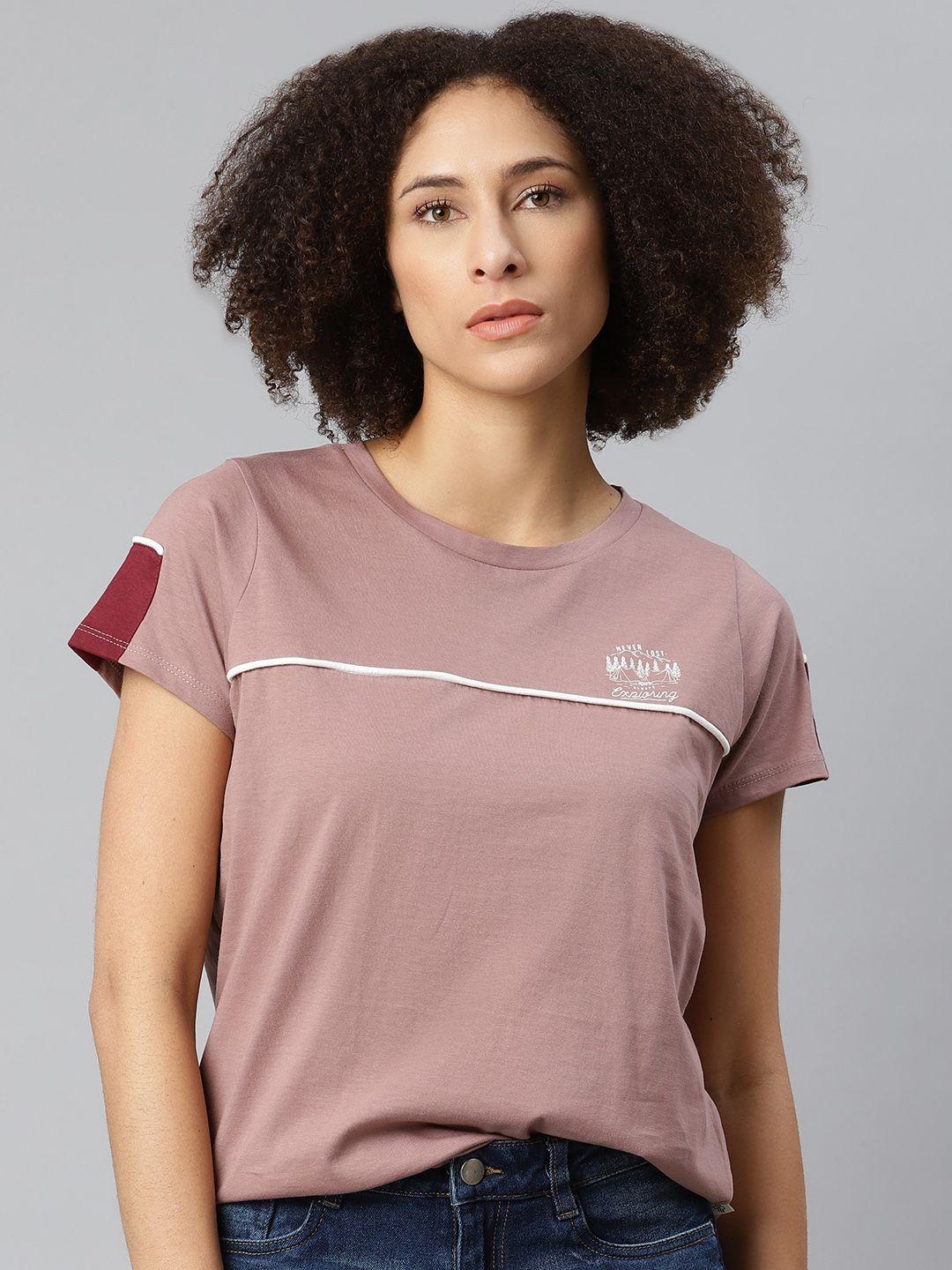 the roadster lifestyle co women mauve cotton t-shirt