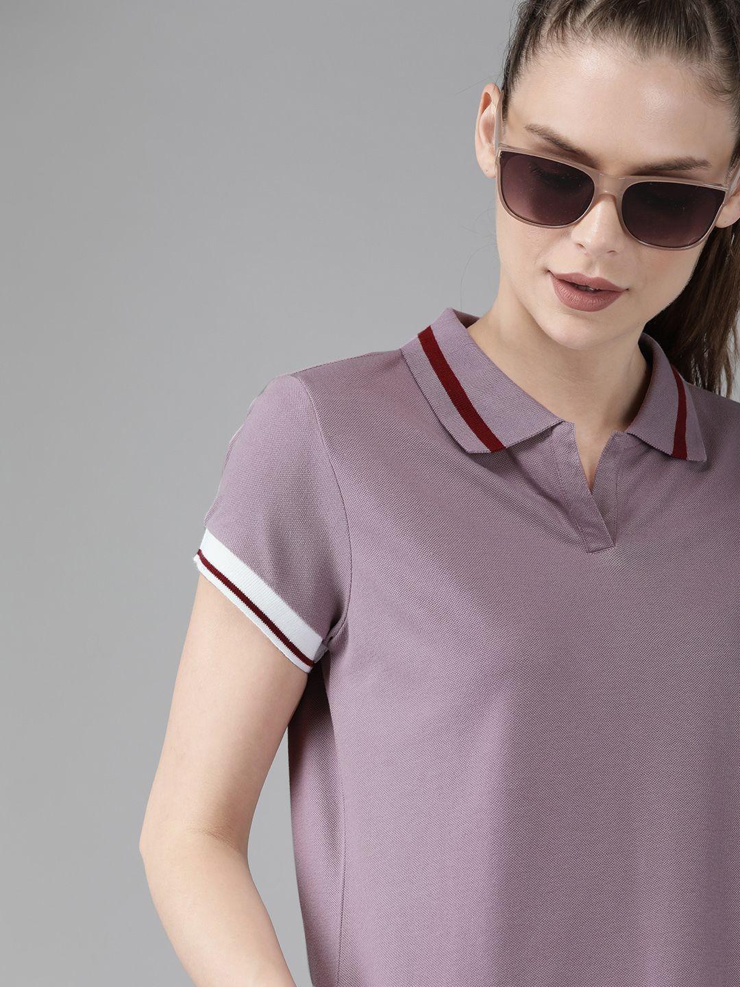 the roadster lifestyle co women mauve polo collar t-shirt