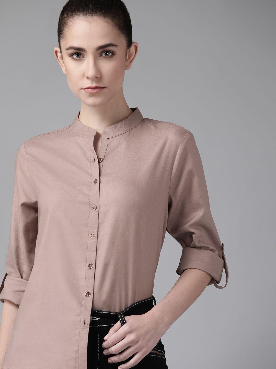 the roadster lifestyle co women mauve pure cotton solid casual shirt