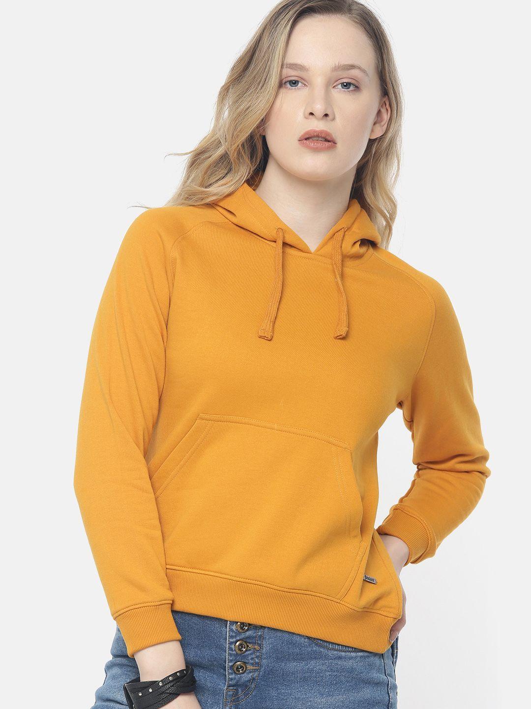 the roadster lifestyle co women mustard yellow solid hooded sweatshirt