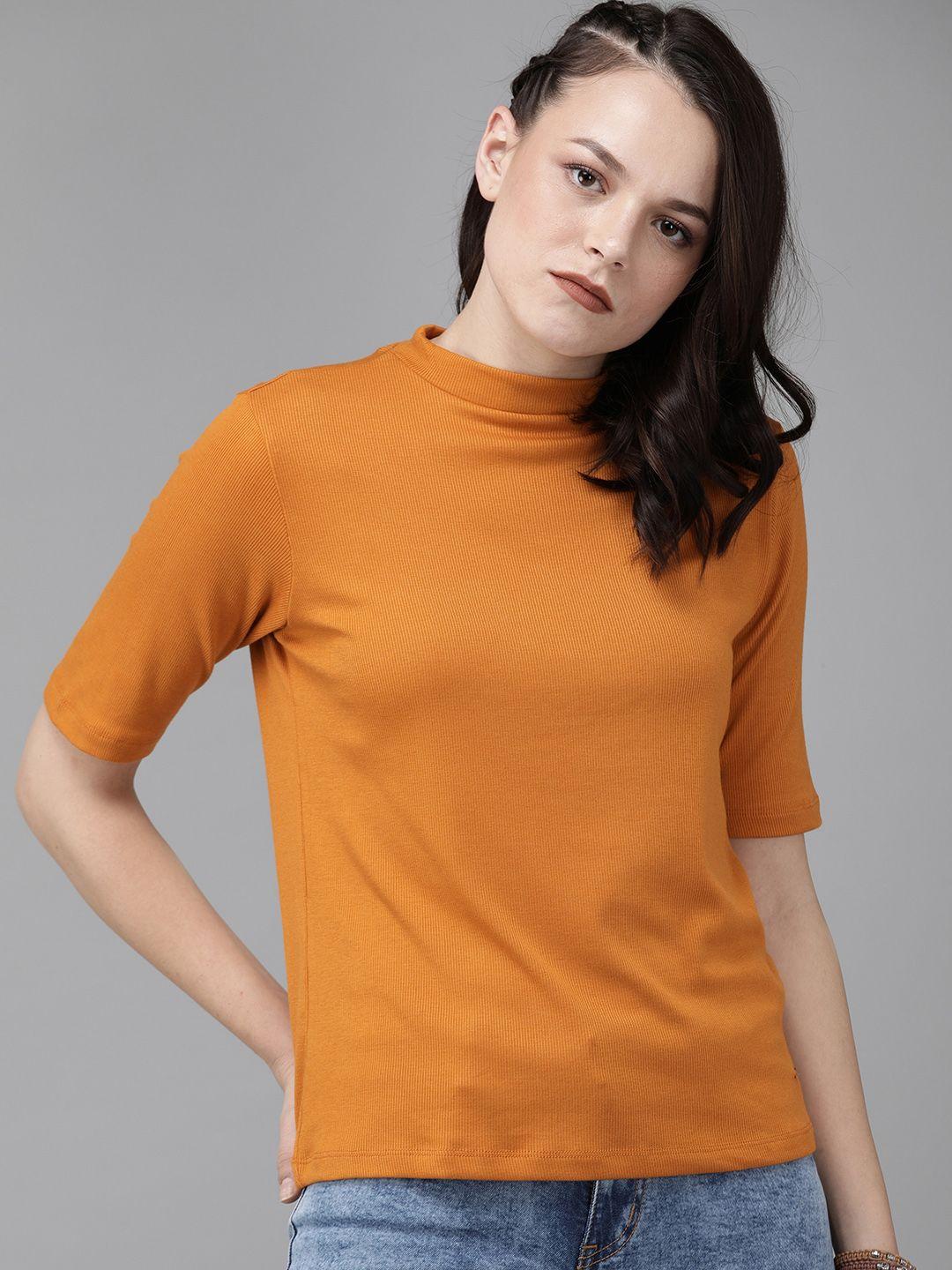 the roadster lifestyle co women mustard yellow solid top