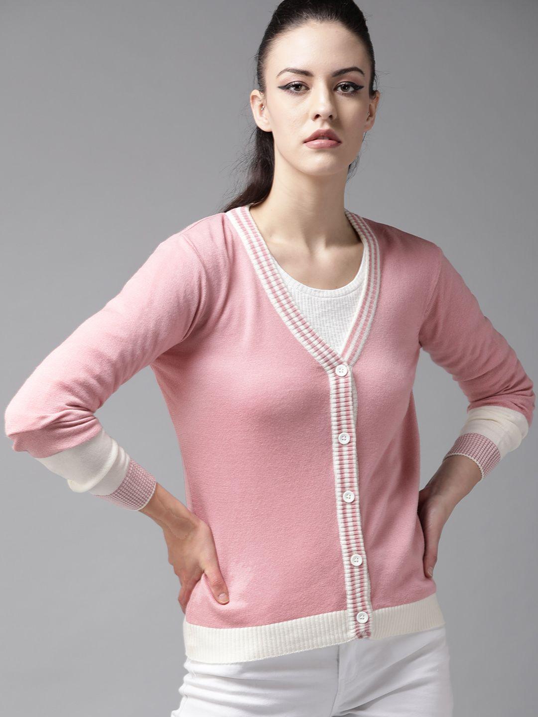 the roadster lifestyle co women pink solid cardigan