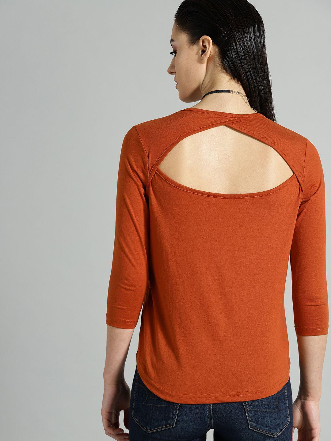 the roadster lifestyle co women rust orange solid styled back top