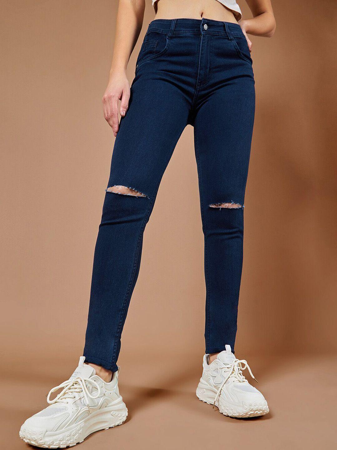 the roadster lifestyle co women slashed knee skinny -fit jeans