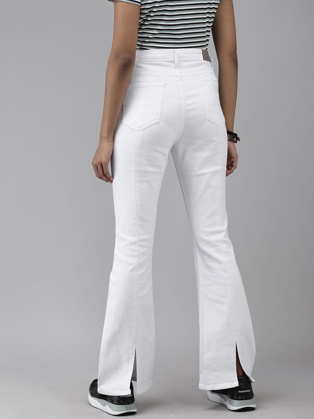 the roadster lifestyle co women white bootcut high-rise stretchable jeans