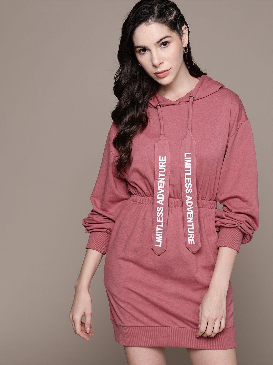 the roadster lifestyle co. & solid drop-shoulder puff sleeves hooded jumper dress