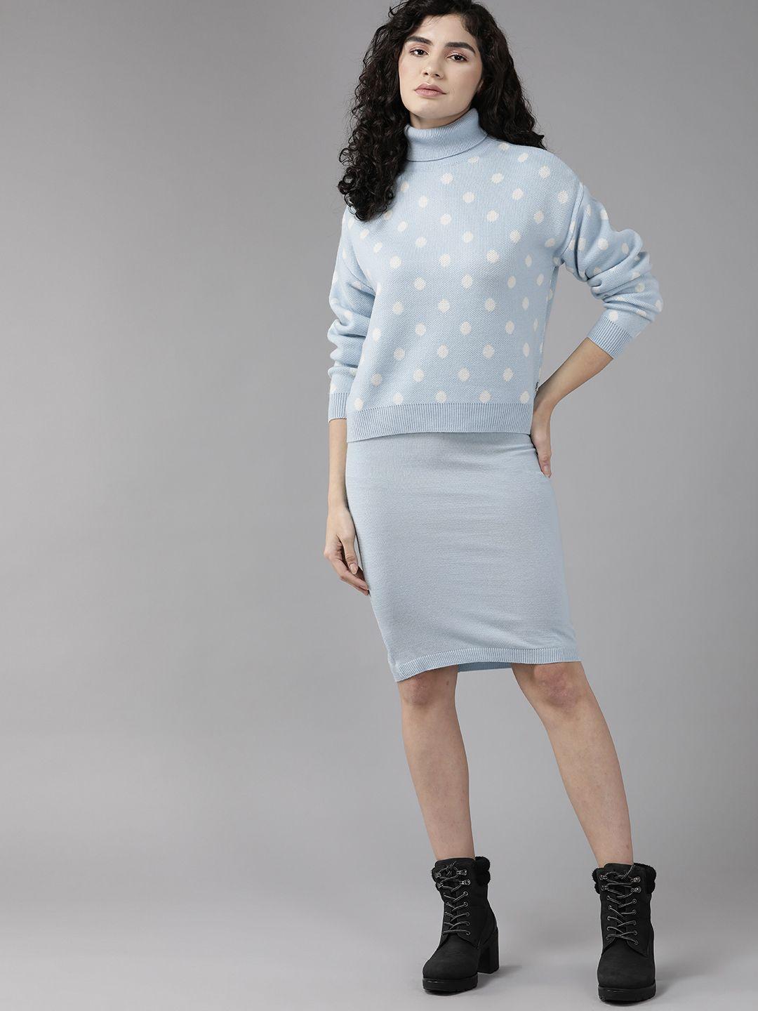 the roadster lifestyle co. acrylic polka dots sweater & skirt set