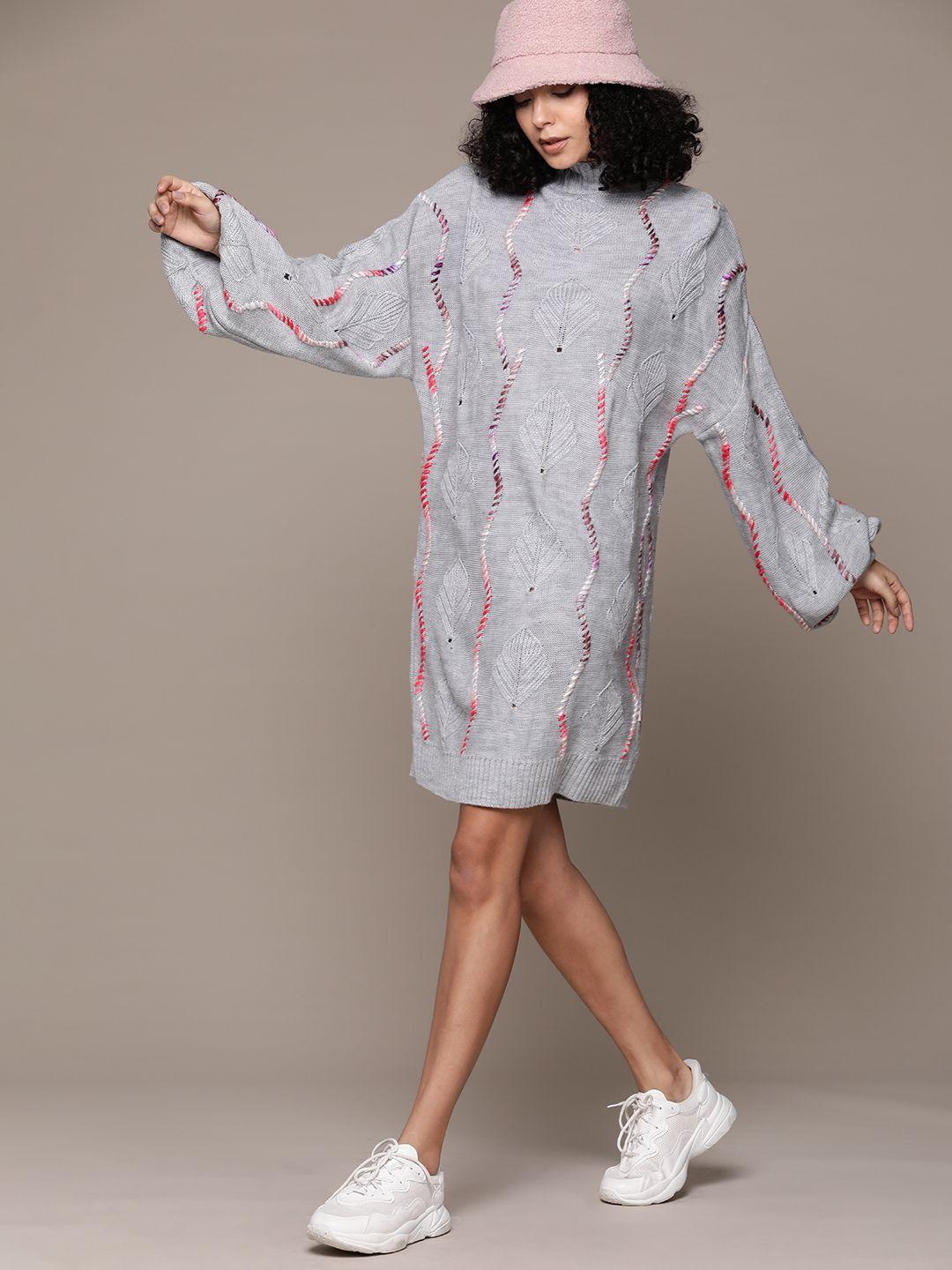 the roadster lifestyle co. acrylic self-design sweater dress