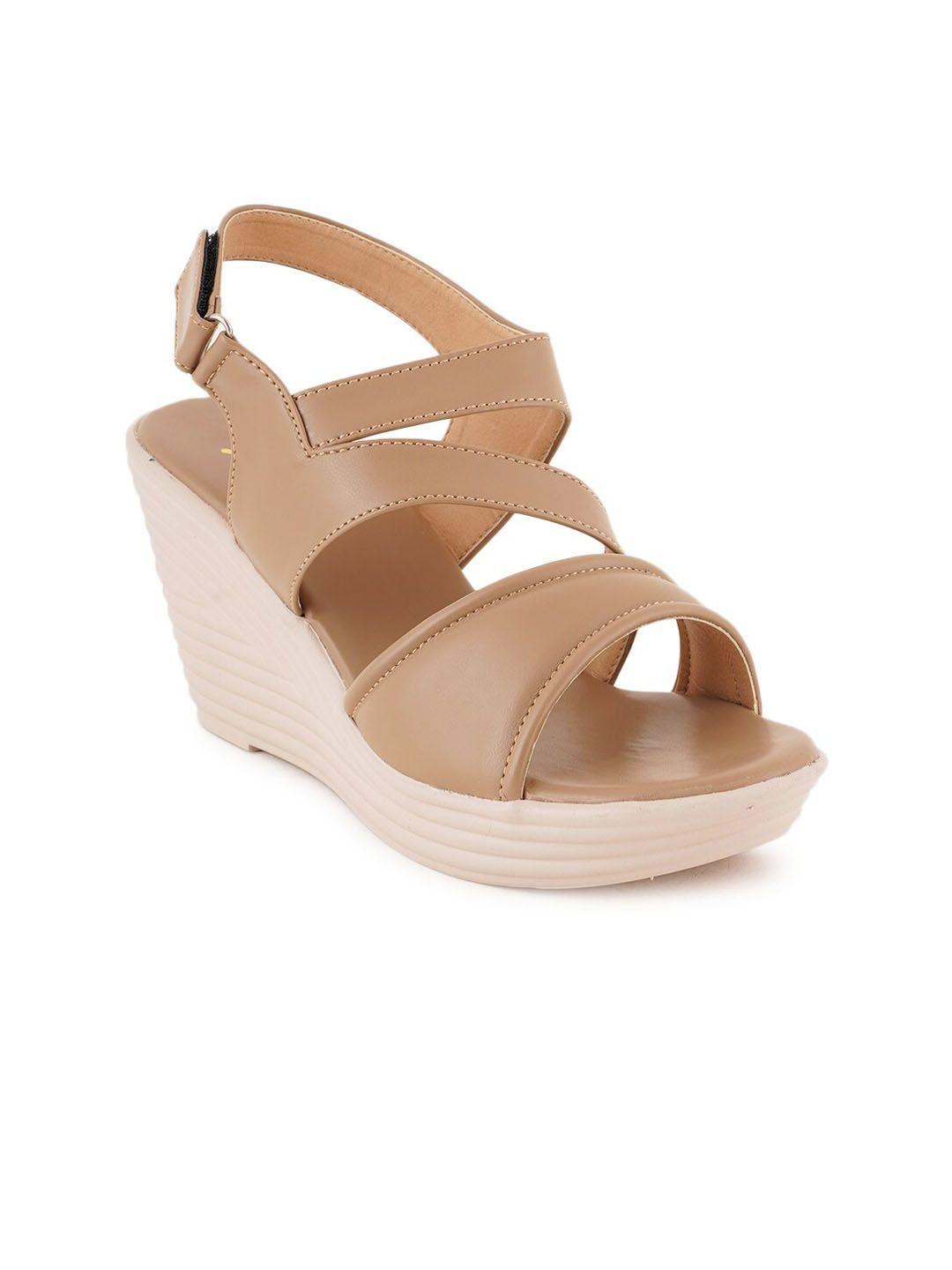 the roadster lifestyle co. beige open toe wedges with backstrap